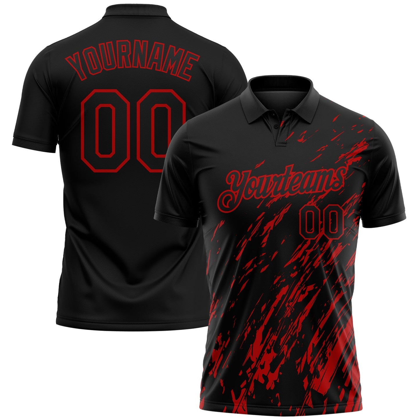 Custom Black-Red Paint Stroke Grunge Streak Performance Polo Shirt - Main View