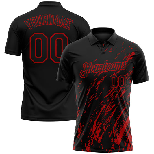Custom Black-Red Paint Stroke Grunge Streak Performance Polo Shirt - Main View