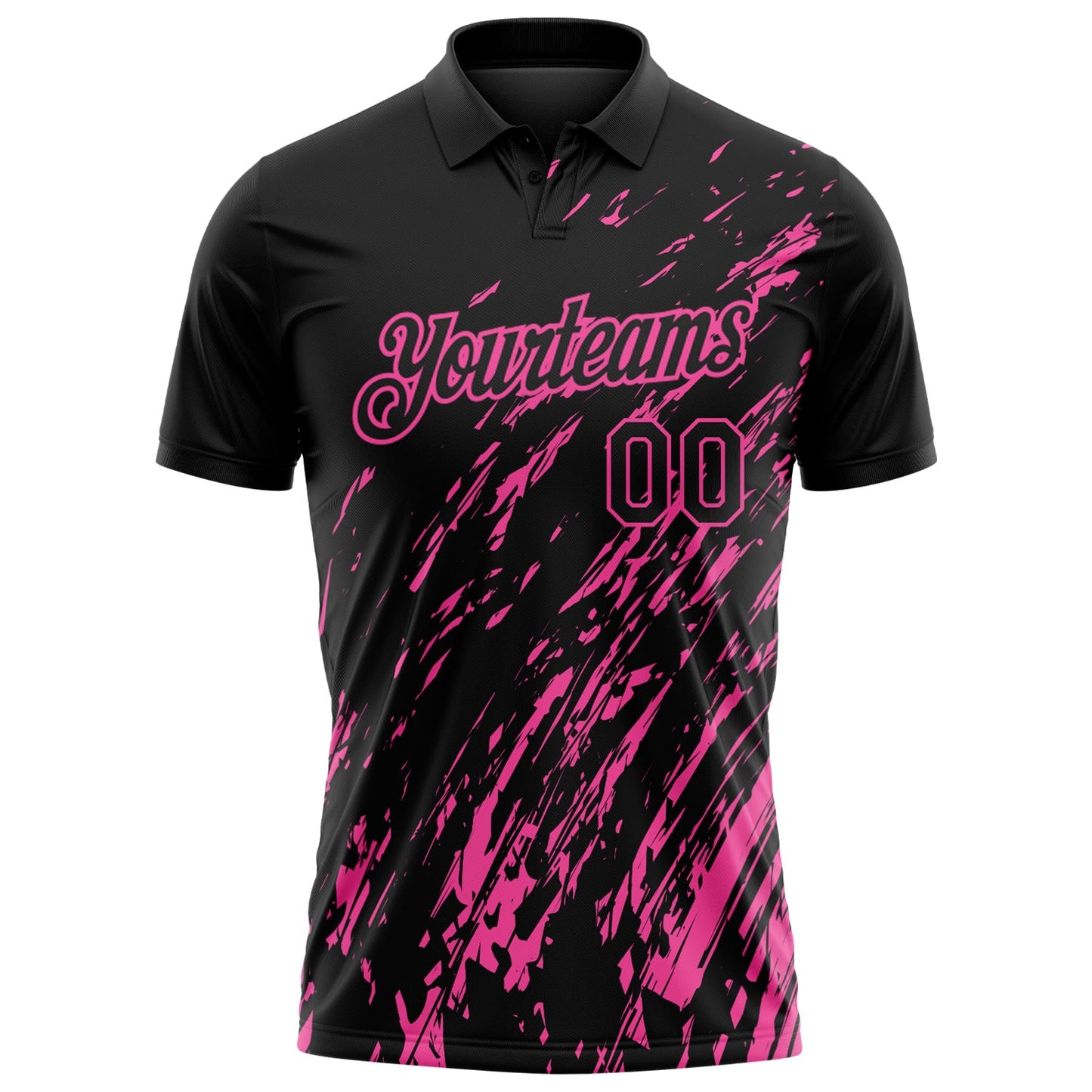 Custom Black-Pink Paint Stroke Grunge Streak Performance Polo Shirt view 2