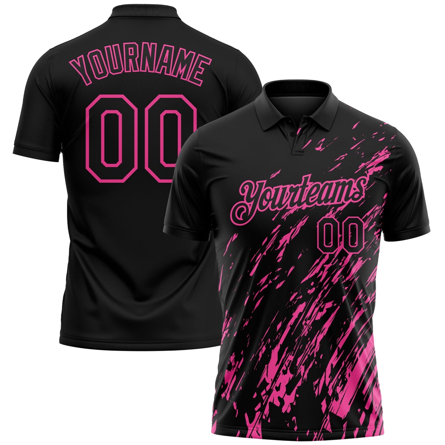 Custom Black-Pink Paint Stroke Grunge Streak Performance Polo Shirt - Main View