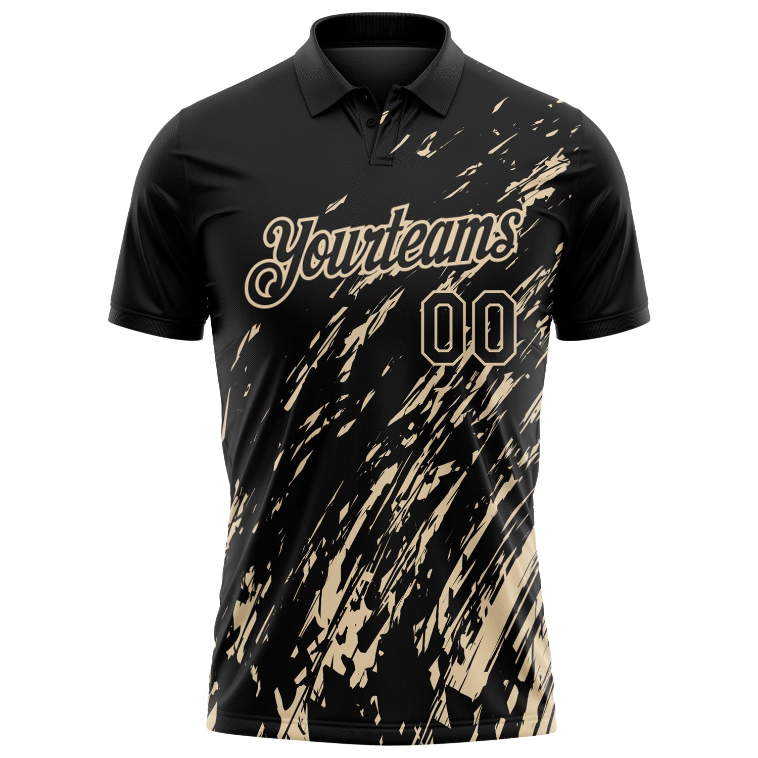 Custom Black-City Cream Paint Stroke Grunge Streak Performance Polo Shirt view 2