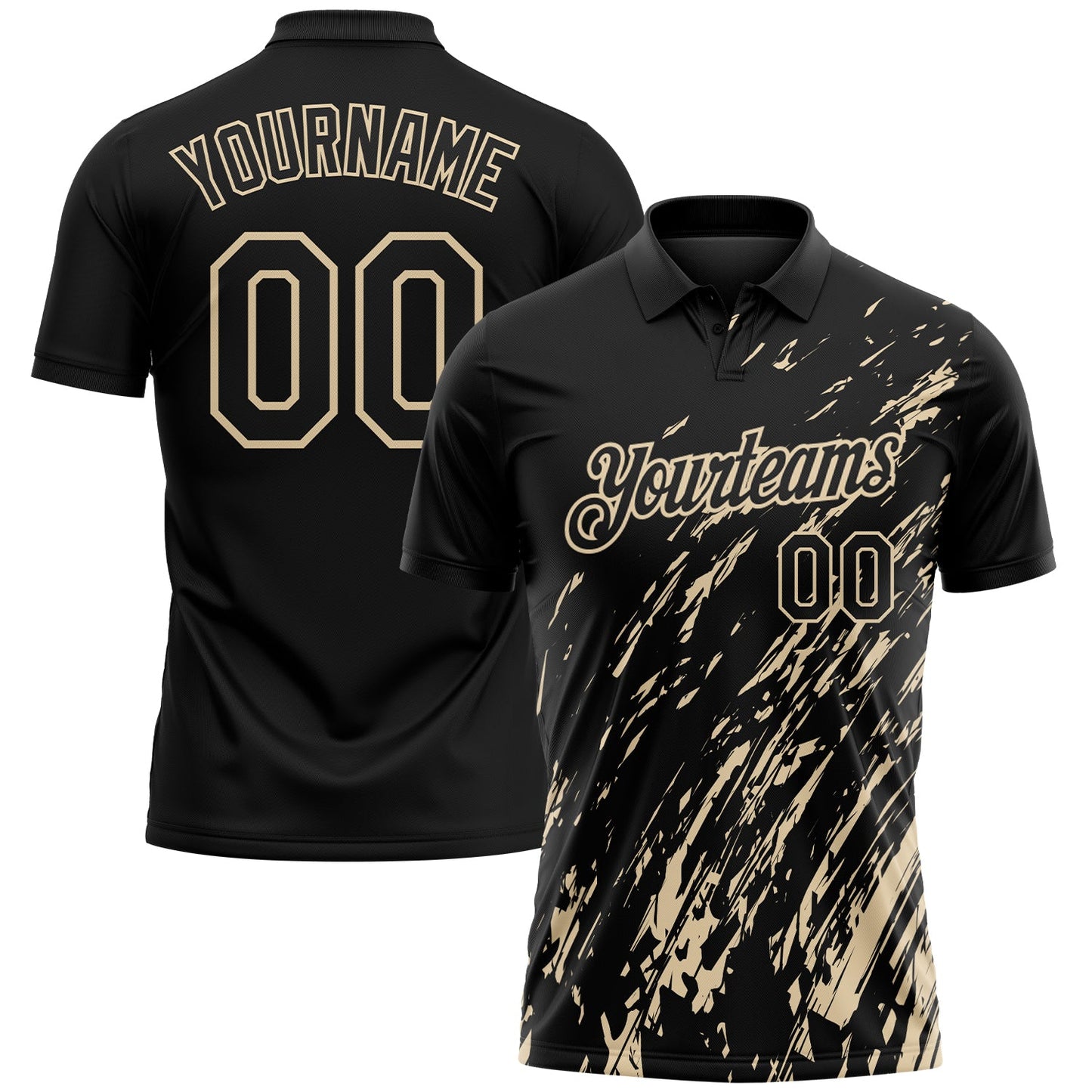 Custom Black-City Cream Paint Stroke Grunge Streak Performance Polo Shirt - Main View
