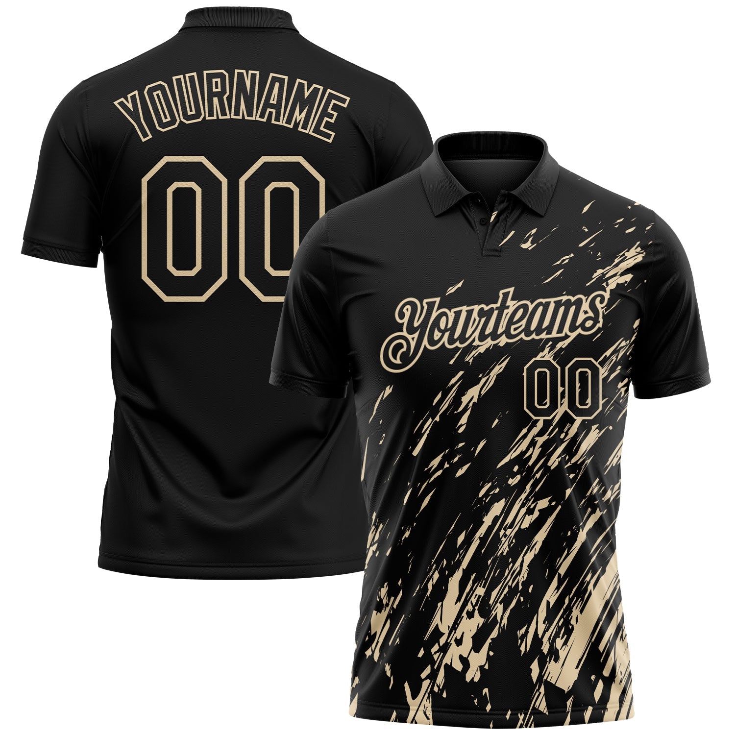 Custom Black-City Cream Paint Stroke Grunge Streak Performance Polo Shirt - Main View
