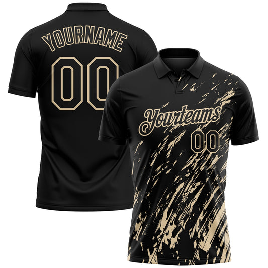 Custom Black-City Cream Paint Stroke Grunge Streak Performance Polo Shirt - Main View