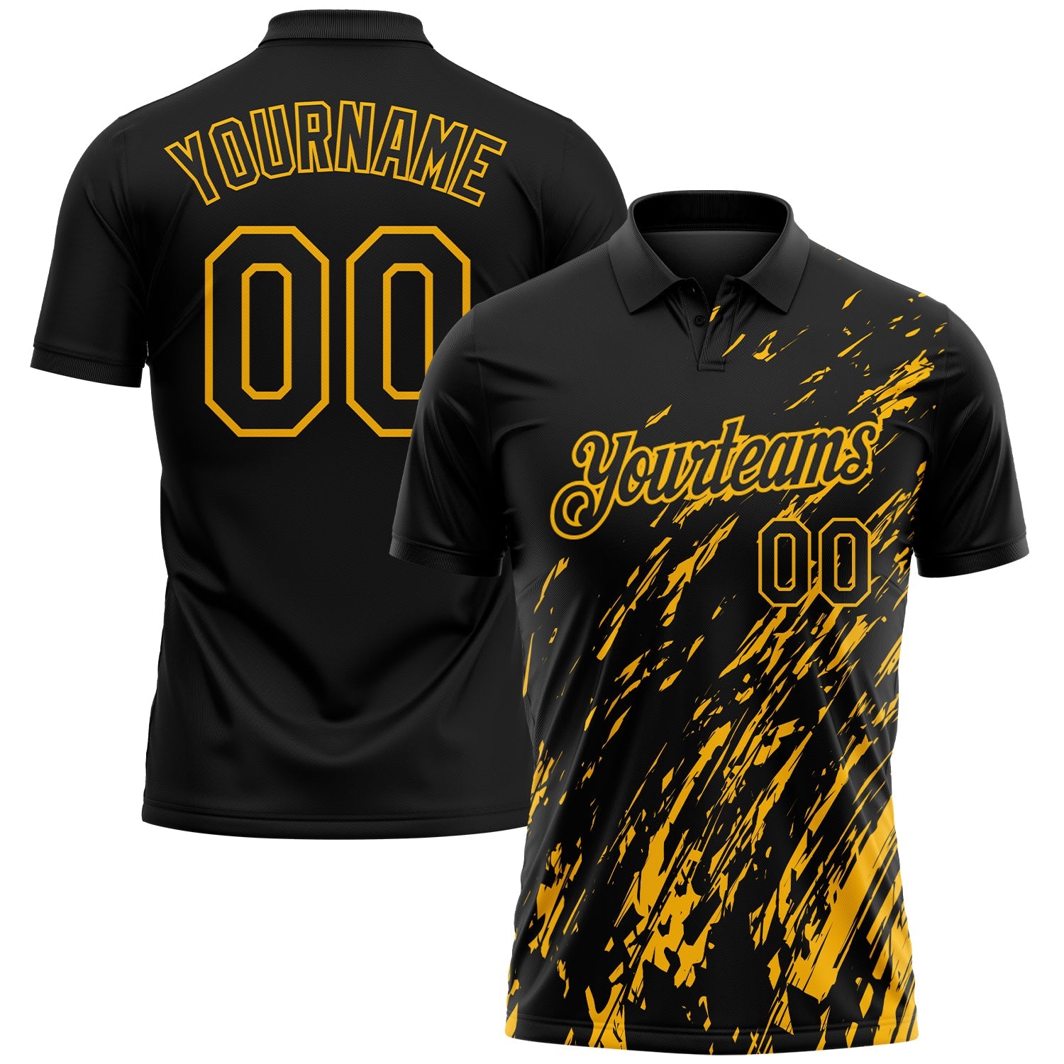 Custom Black-Gold Paint Stroke Grunge Streak Performance Polo Shirt - Main View