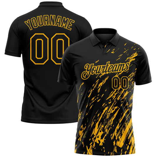 Custom Black-Gold Paint Stroke Grunge Streak Performance Polo Shirt - Main View