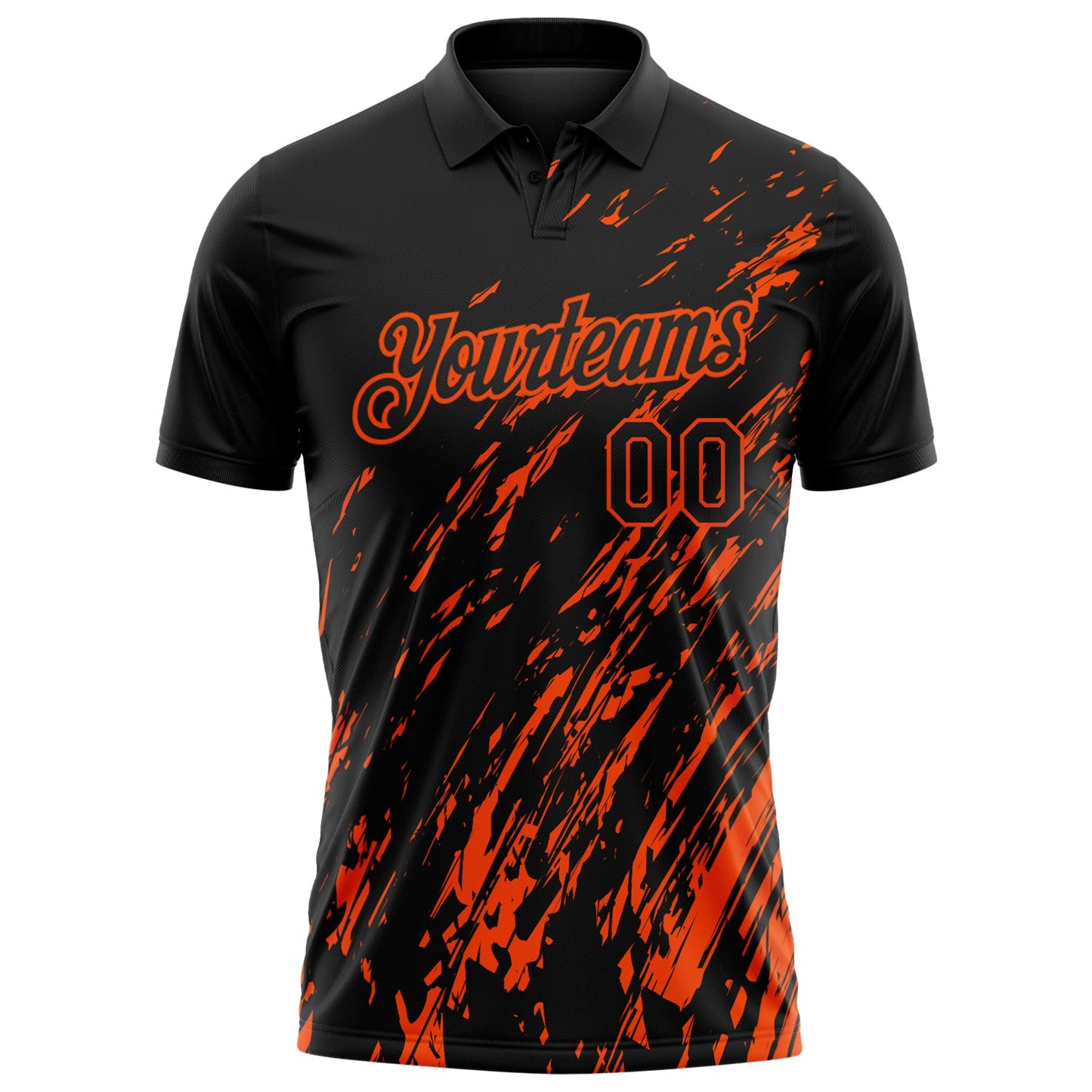 Custom Black-Orange Paint Stroke Grunge Streak Performance Polo Shirt view 2