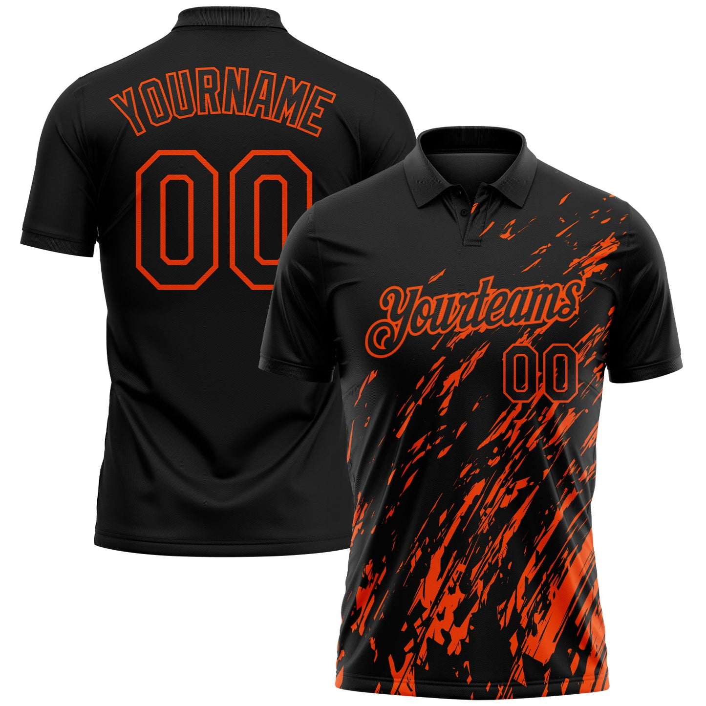 Custom Black-Orange Paint Stroke Grunge Streak Performance Polo Shirt - Main View