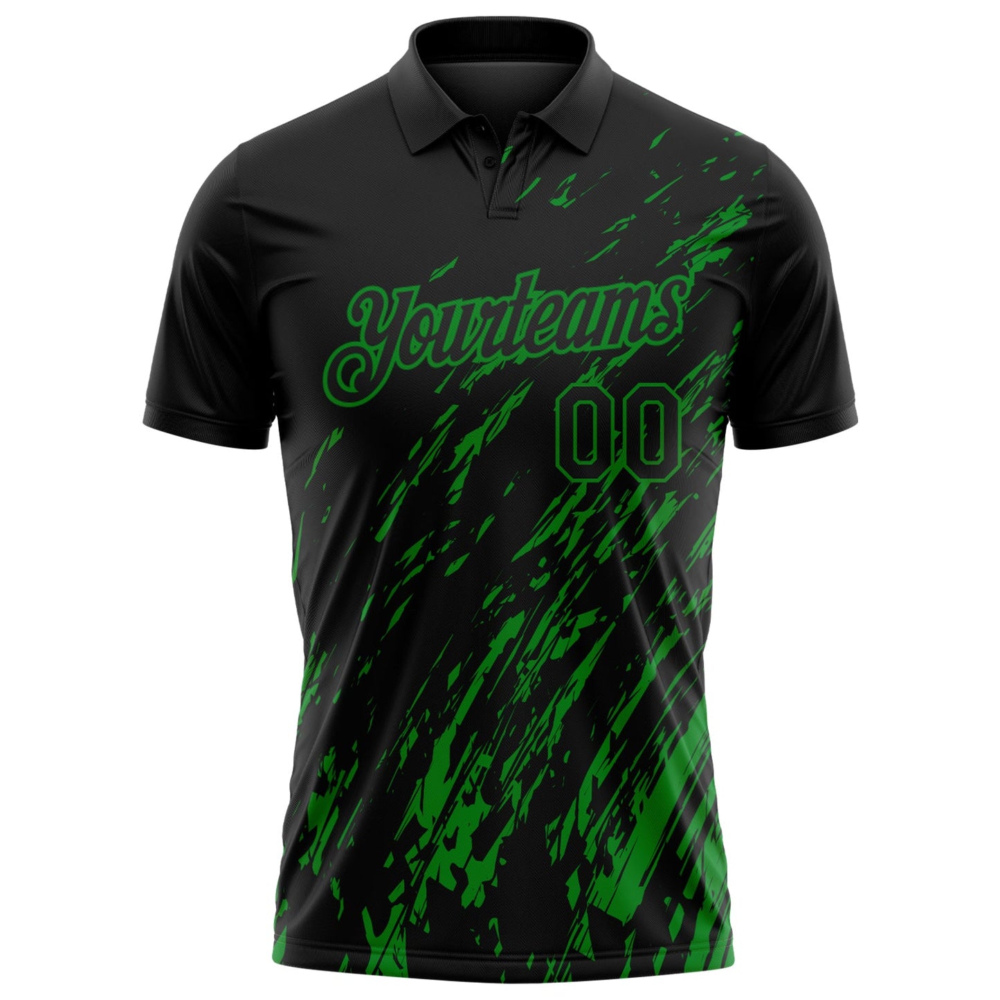 Custom Black-Grass Green Paint Stroke Grunge Streak Performance Polo Shirt view 2