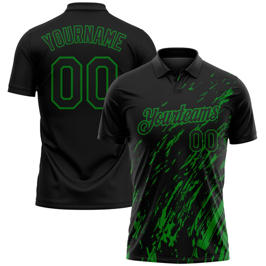 Custom Black-Grass Green Paint Stroke Grunge Streak Performance Polo Shirt - Main View
