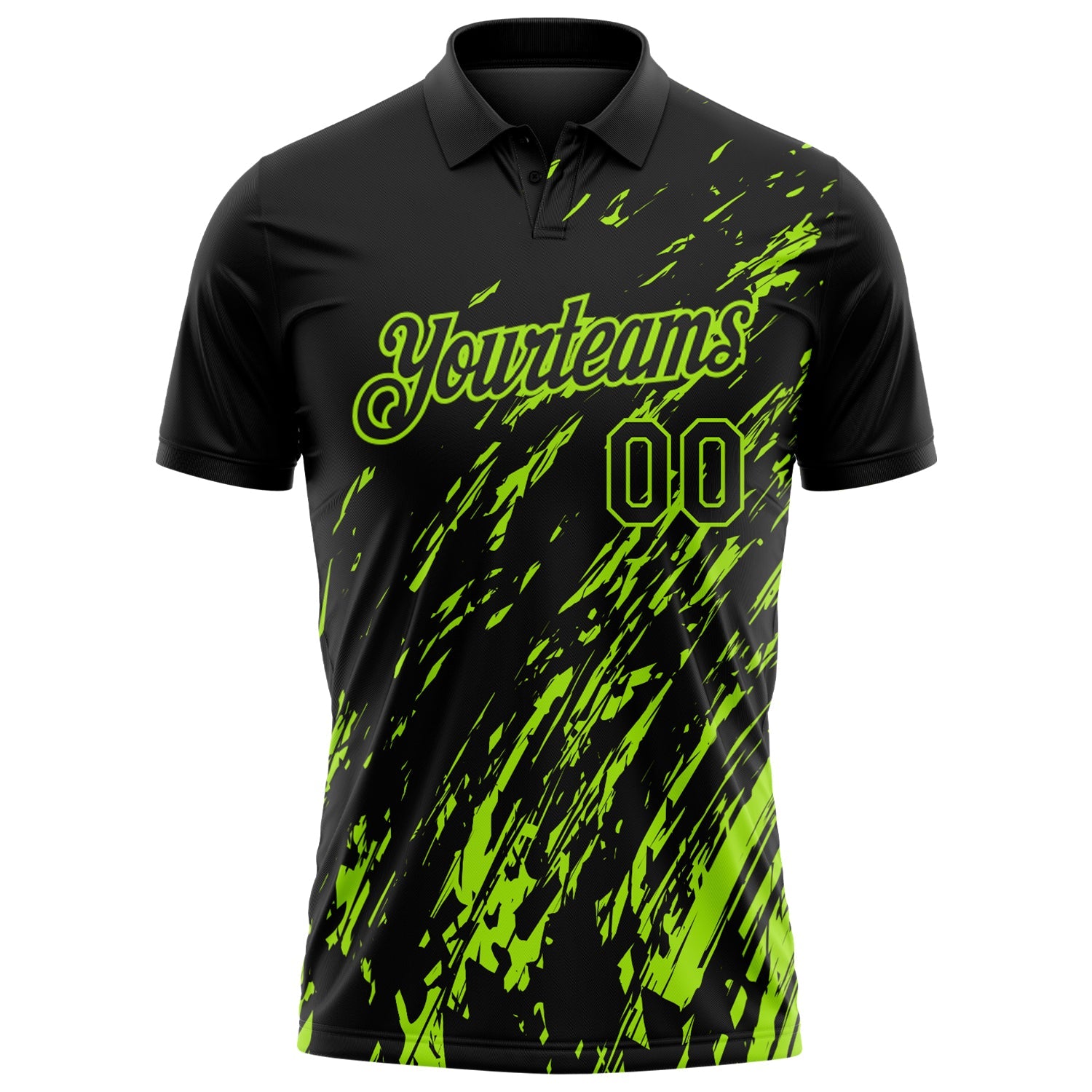 Custom Black-Neon Green Paint Stroke Grunge Streak Performance Polo Shirt view 2