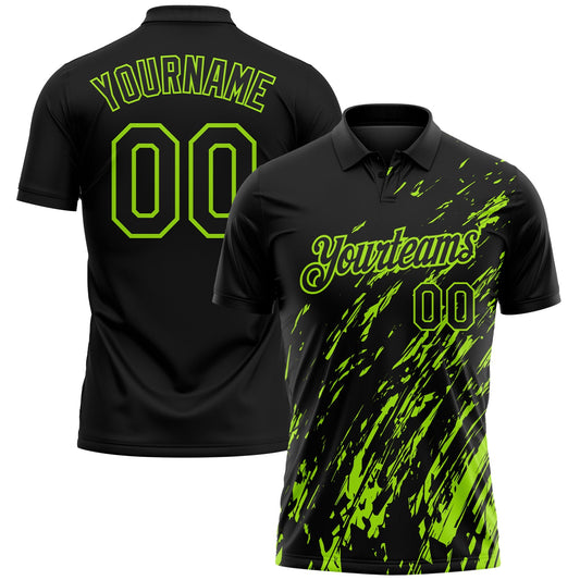 Custom Black-Neon Green Paint Stroke Grunge Streak Performance Polo Shirt - Main View