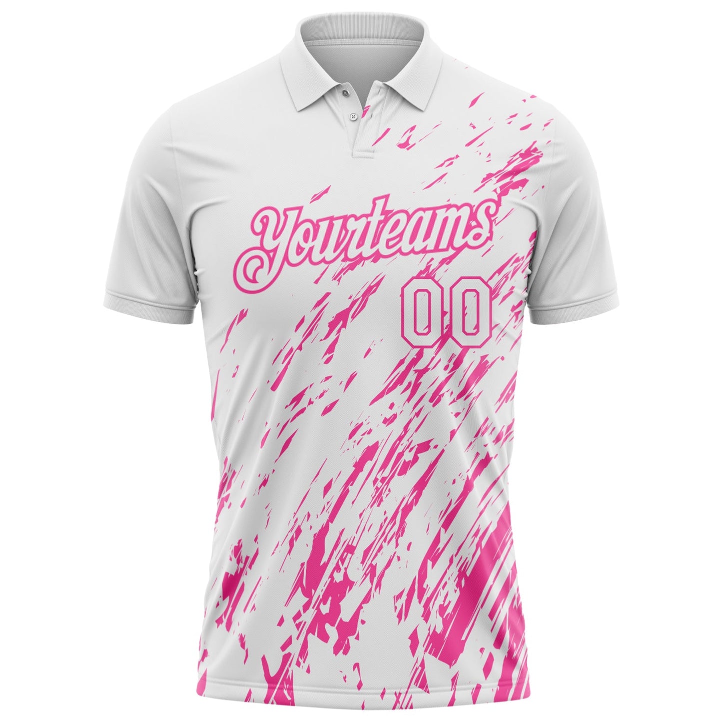 Custom White-Pink Paint Stroke Grunge Streak Performance Polo Shirt view 2