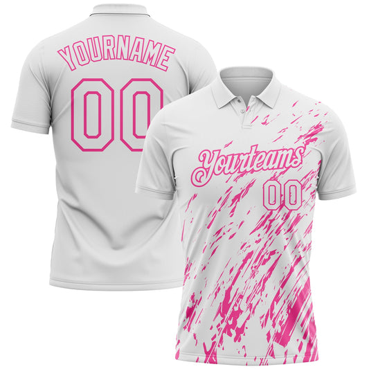 Custom White-Pink Paint Stroke Grunge Streak Performance Polo Shirt - Main View