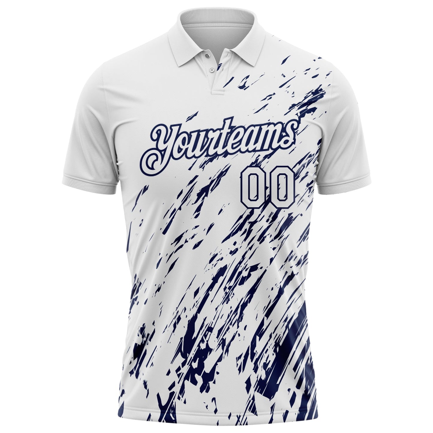Custom White-Navy Paint Stroke Grunge Streak Performance Polo Shirt view 2