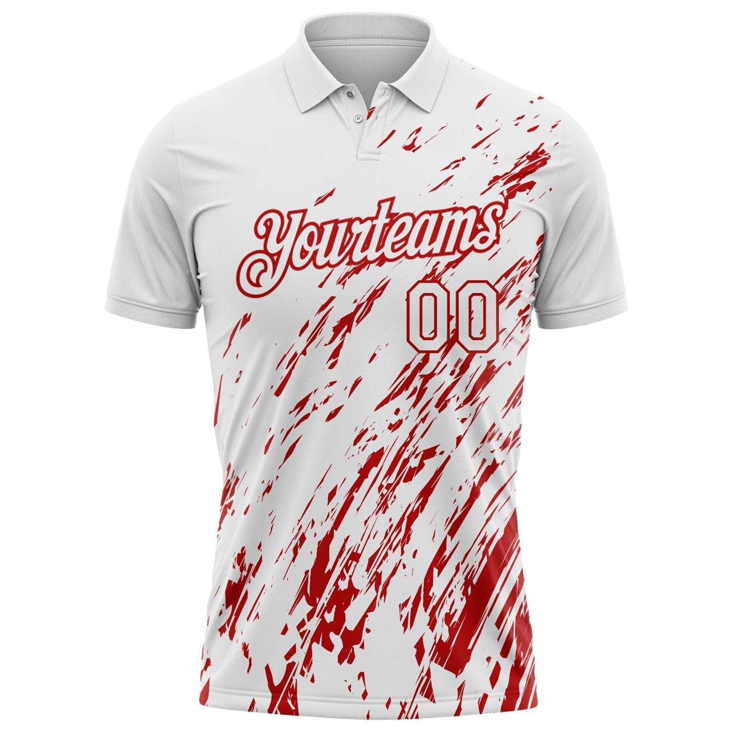 Custom White-Red Paint Stroke Grunge Streak Performance Polo Shirt view 2