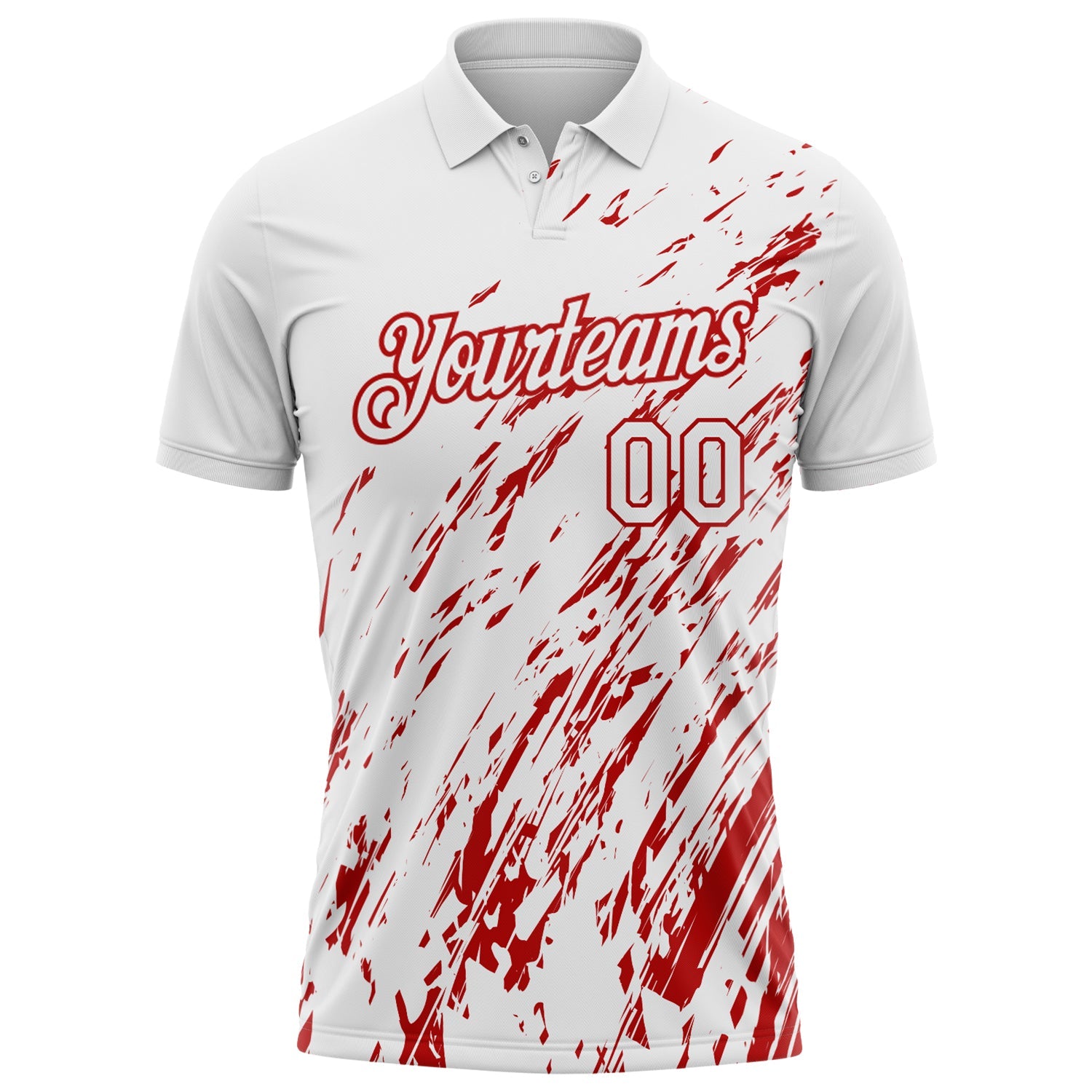 Custom White-Red Paint Stroke Grunge Streak Performance Polo Shirt view 2