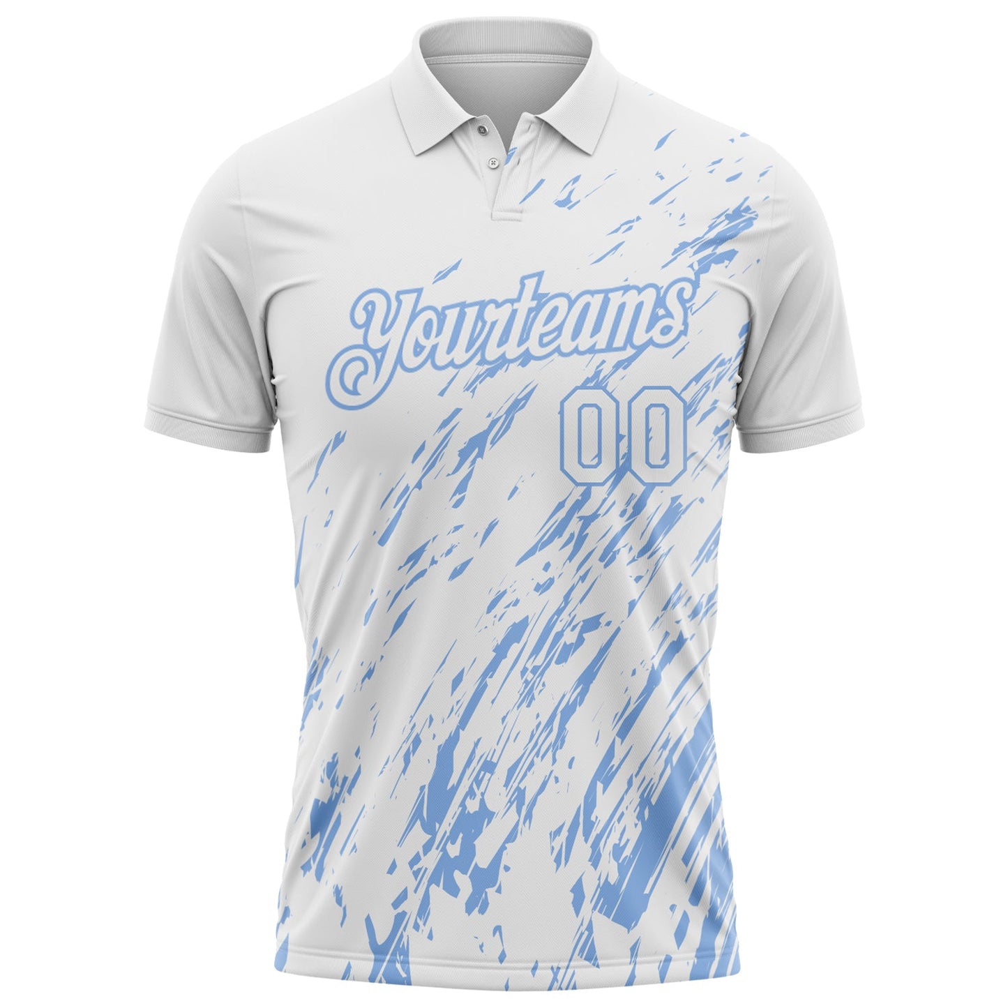 Custom White-Light Blue Paint Stroke Grunge Streak Performance Polo Shirt view 2
