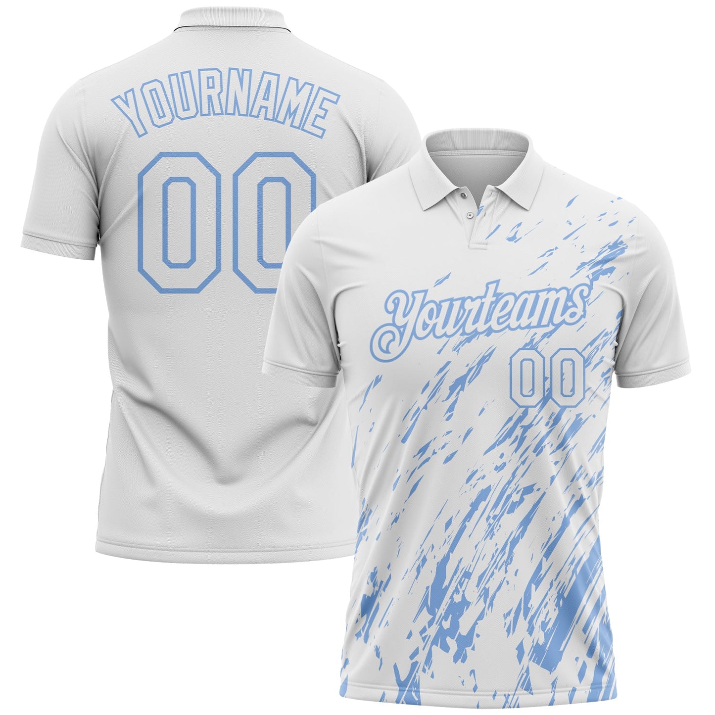 Custom White-Light Blue Paint Stroke Grunge Streak Performance Polo Shirt - Main View