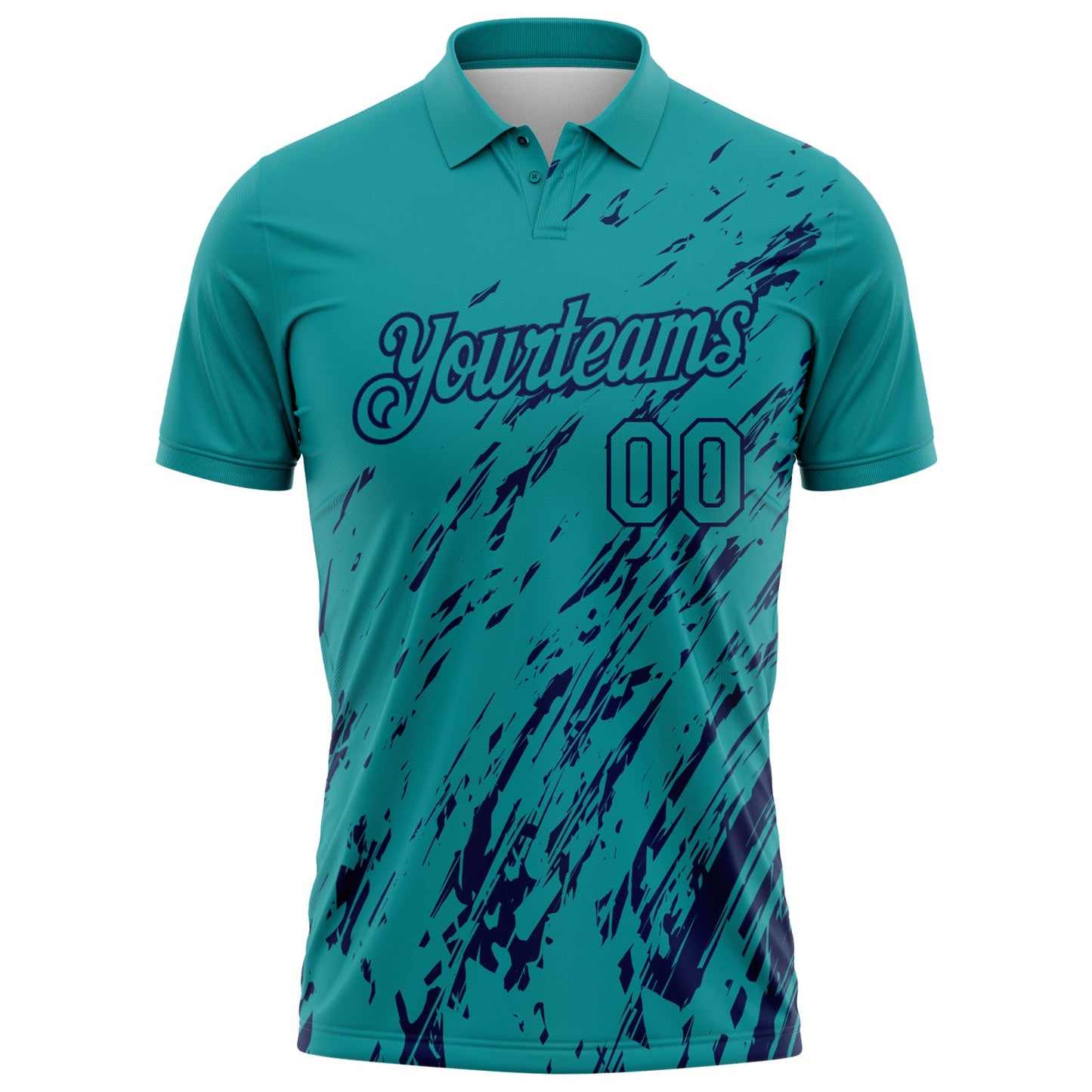 Custom Teal-Navy Paint Stroke Grunge Streak Performance Polo Shirt view 2