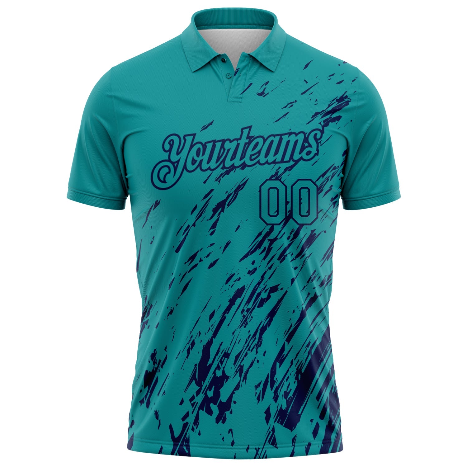Custom Teal-Navy Paint Stroke Grunge Streak Performance Polo Shirt view 2