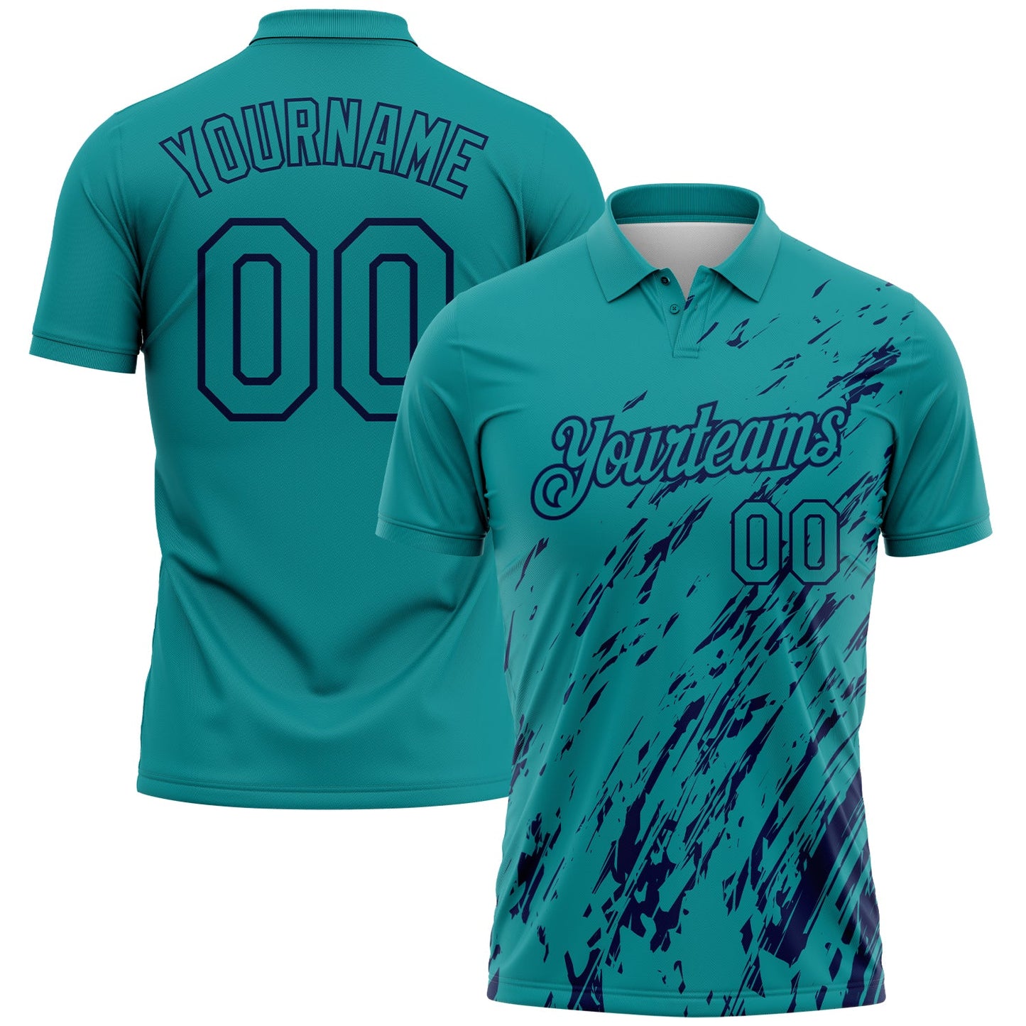 Custom Teal-Navy Paint Stroke Grunge Streak Performance Polo Shirt - Main View
