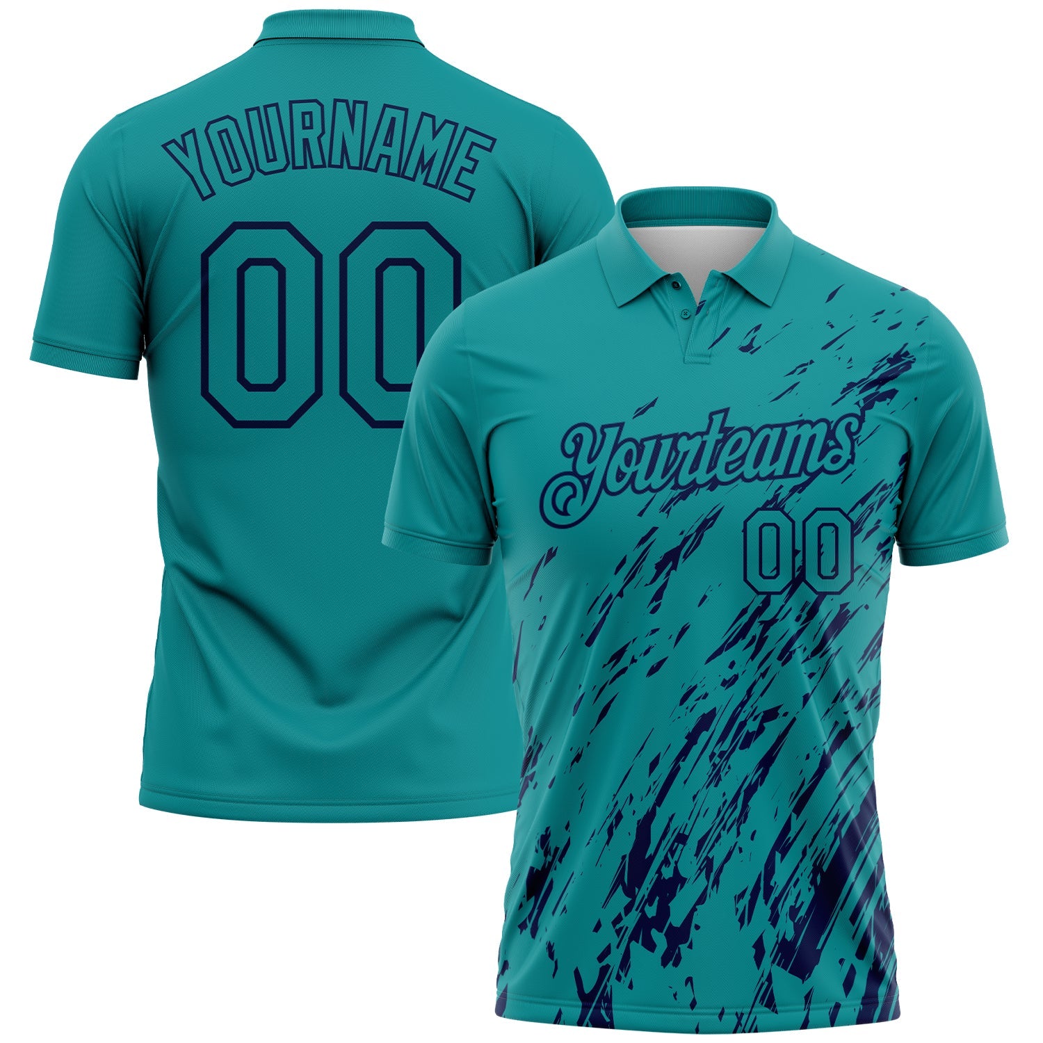 Custom Teal-Navy Paint Stroke Grunge Streak Performance Polo Shirt - Main View