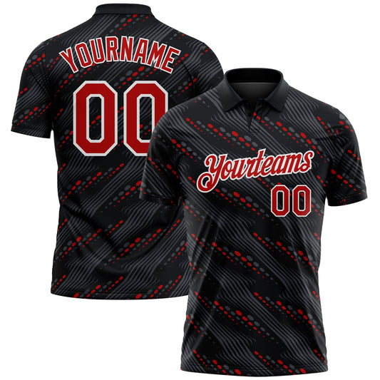 Custom Black Red-White Slant Lines Cyber Mecha Tech Performance Polo Shirt - Main View