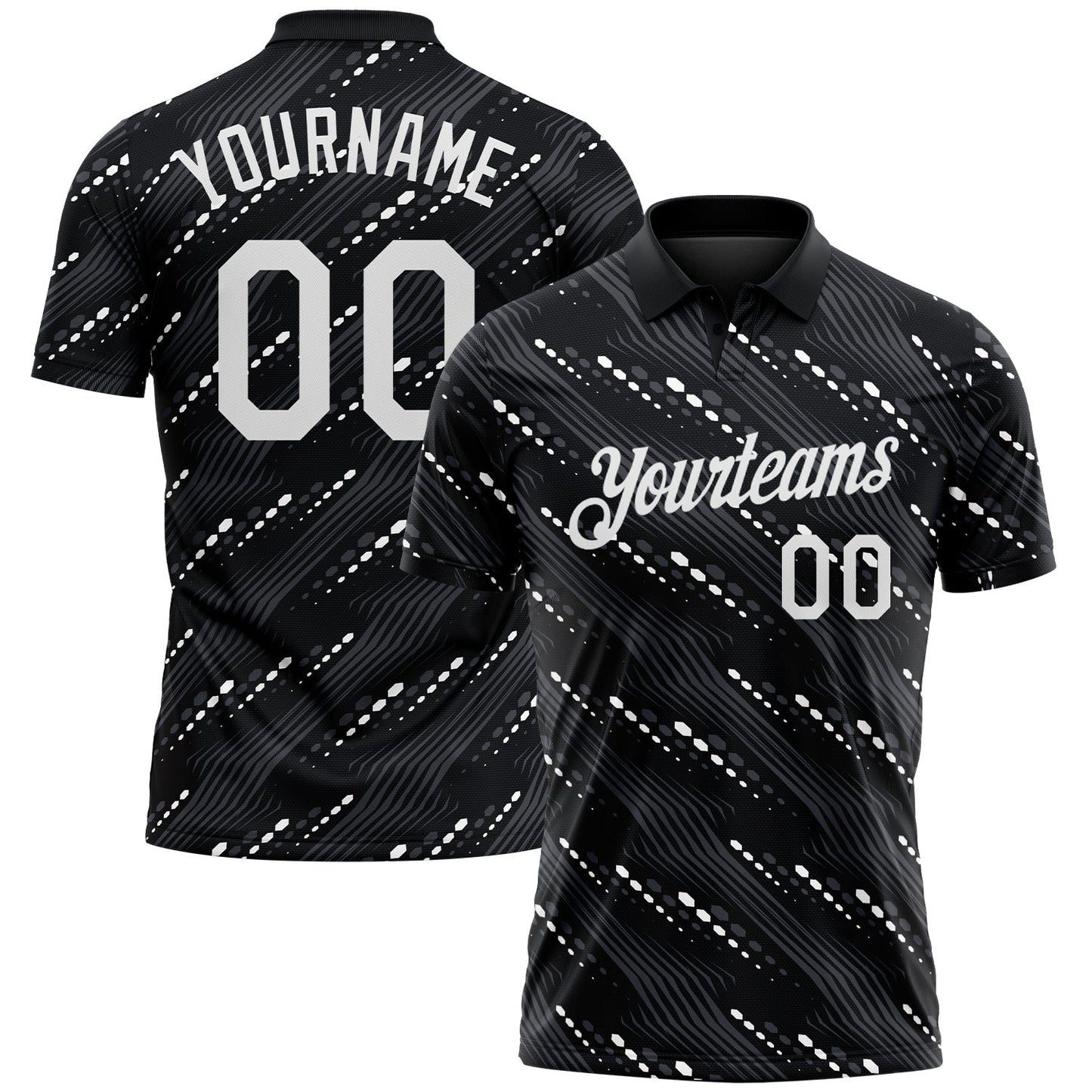 Custom Black-White Slant Lines Cyber Mecha Tech Performance Polo Shirt - Main View