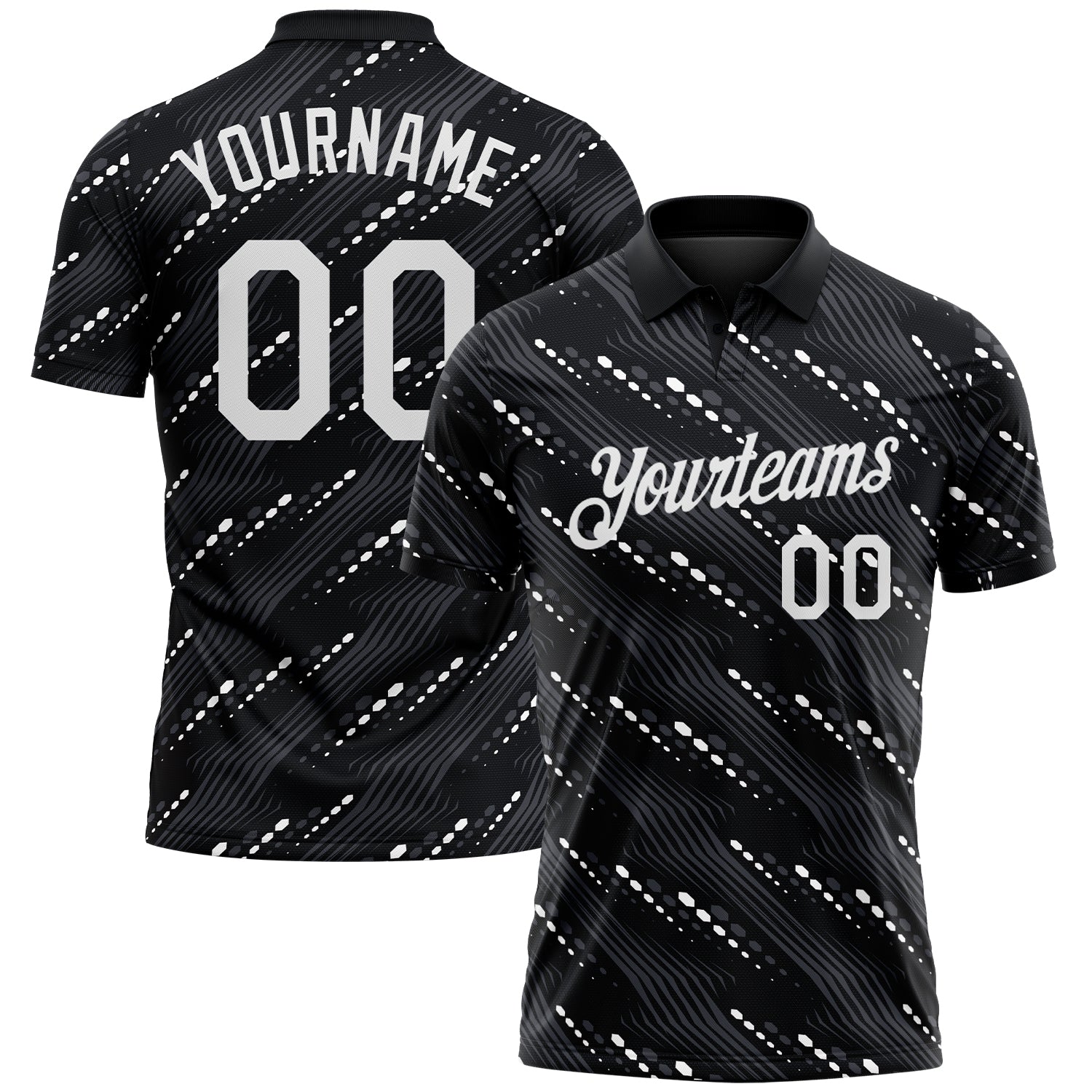 Custom Black-White Slant Lines Cyber Mecha Tech Performance Polo Shirt - Main View