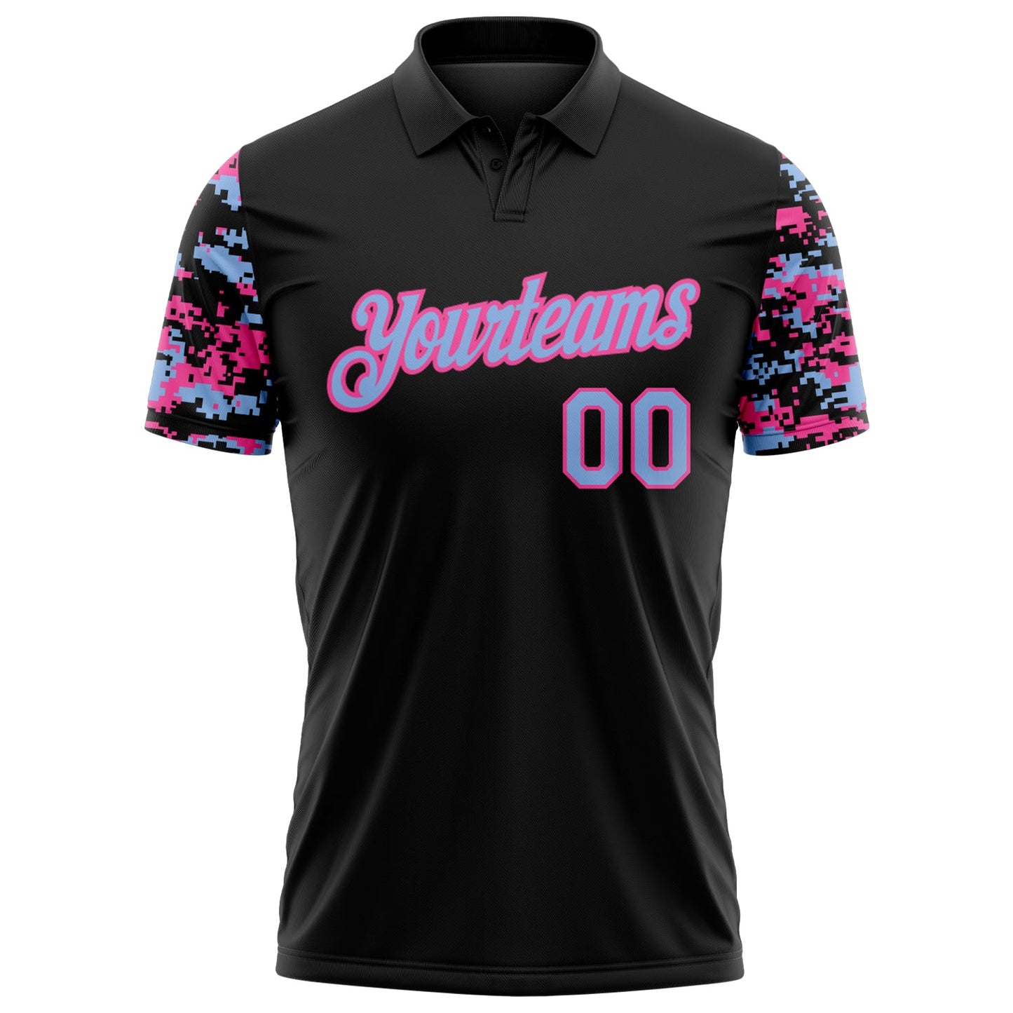 Custom Black Light Blue-Pink Digital Camo Two Tone Performance Polo Shirt view 2
