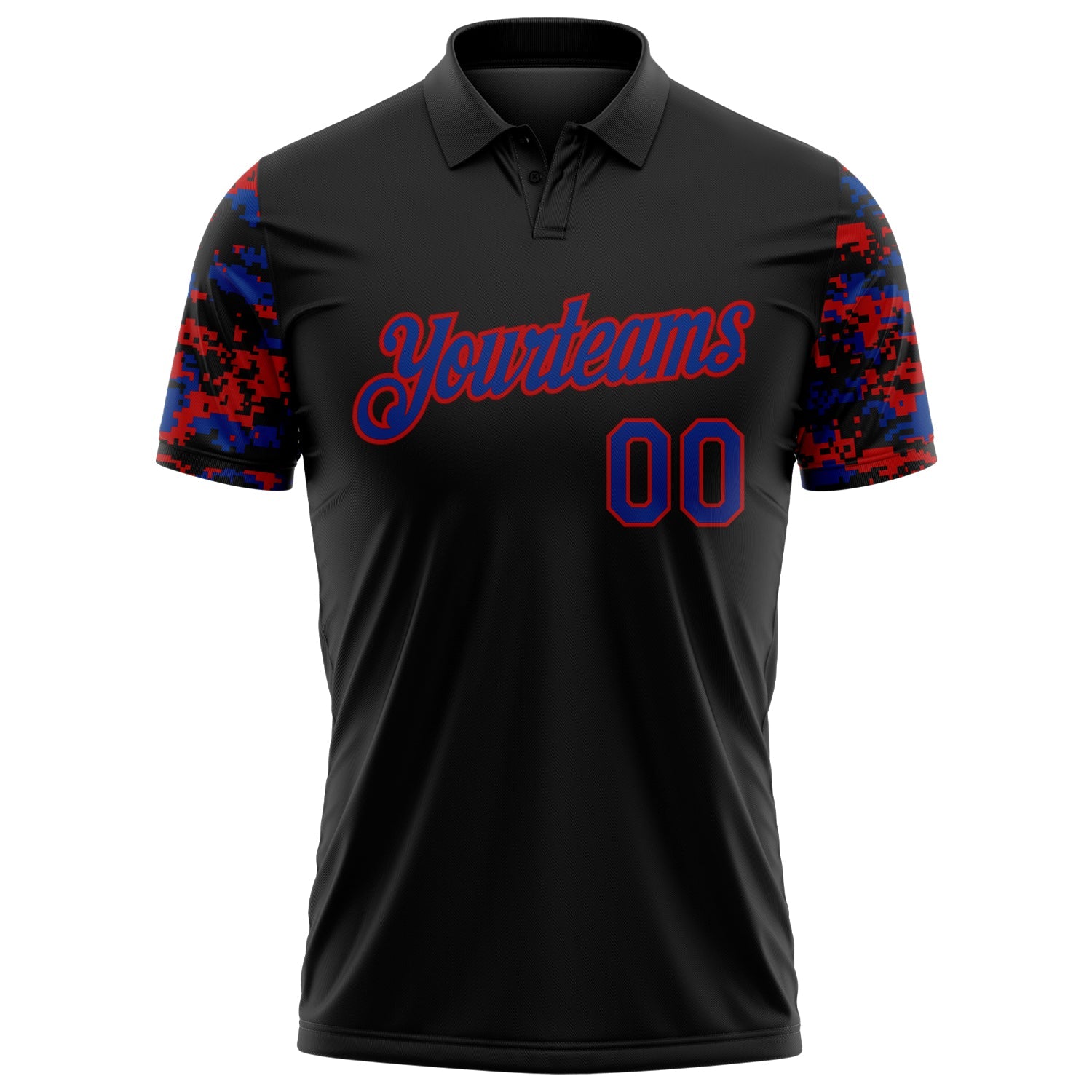 Custom Black Royal-Red Digital Camo Two Tone Performance Polo Shirt view 2