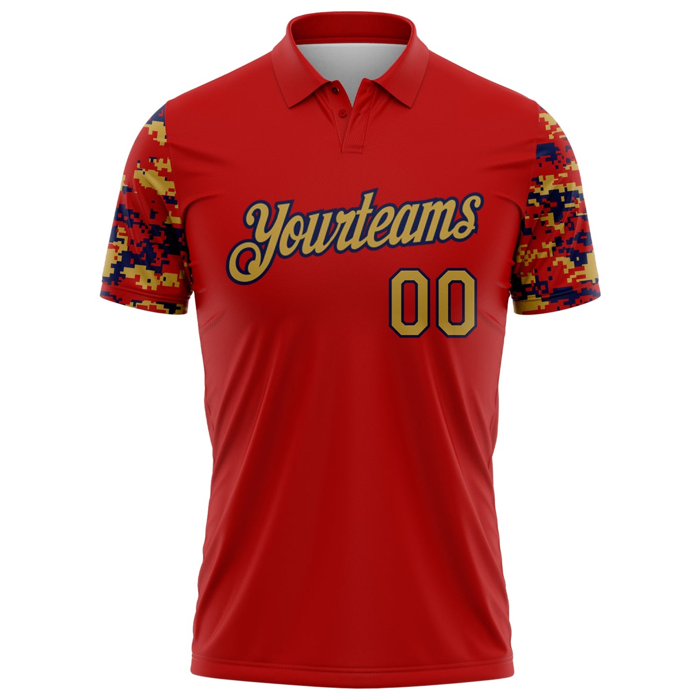 Custom Red Old Gold-Navy Digital Camo Two Tone Performance Polo Shirt view 2