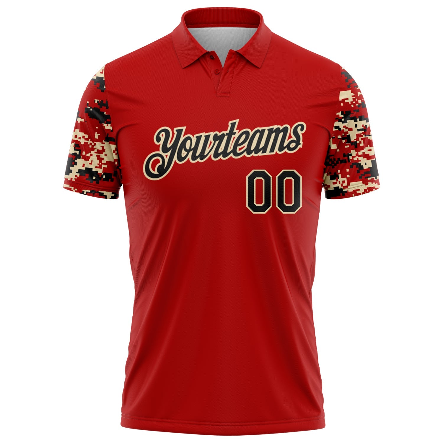 Custom Red Black-Cream Digital Camo Two Tone Performance Polo Shirt view 2