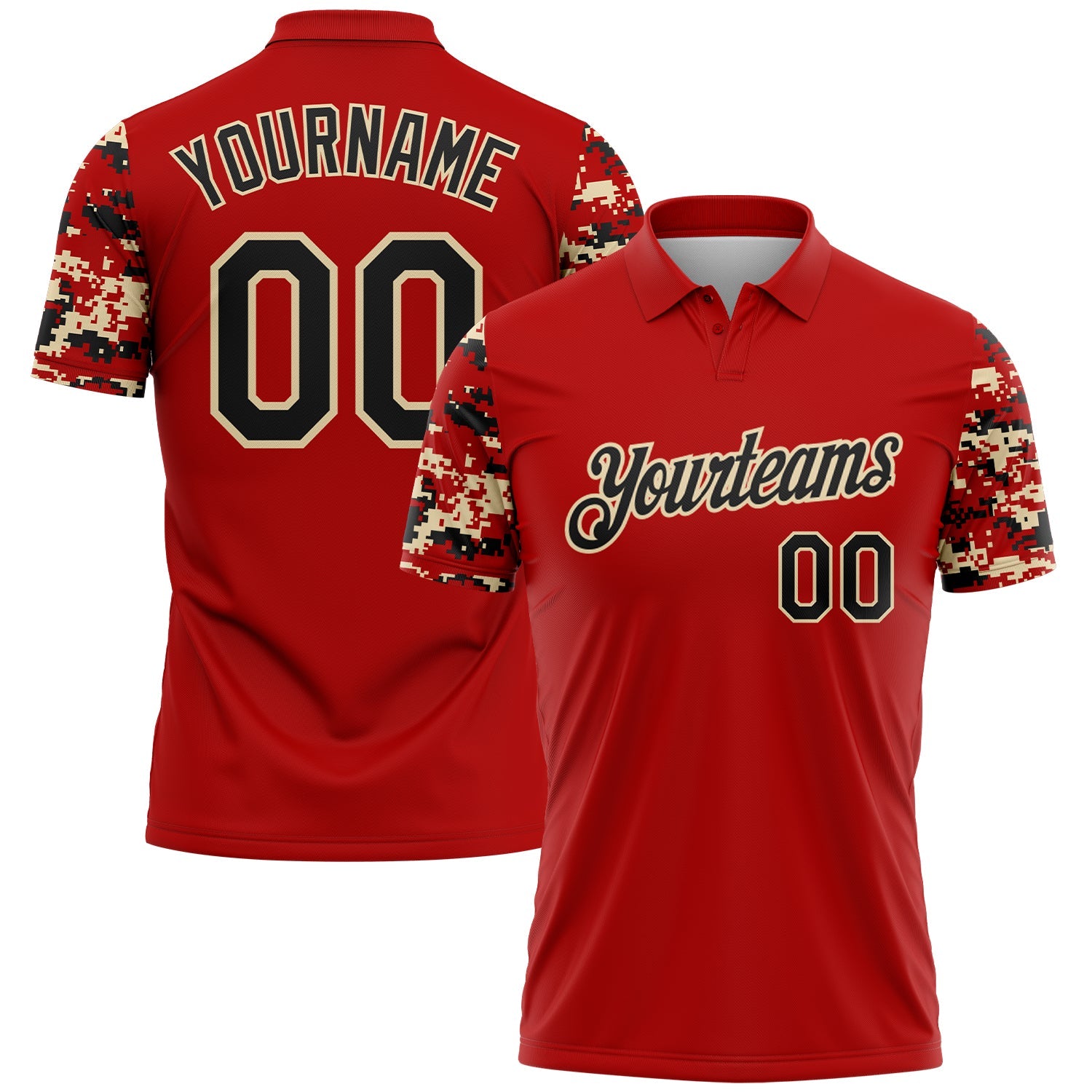 Custom Red Black-Cream Digital Camo Two Tone Performance Polo Shirt - Main View