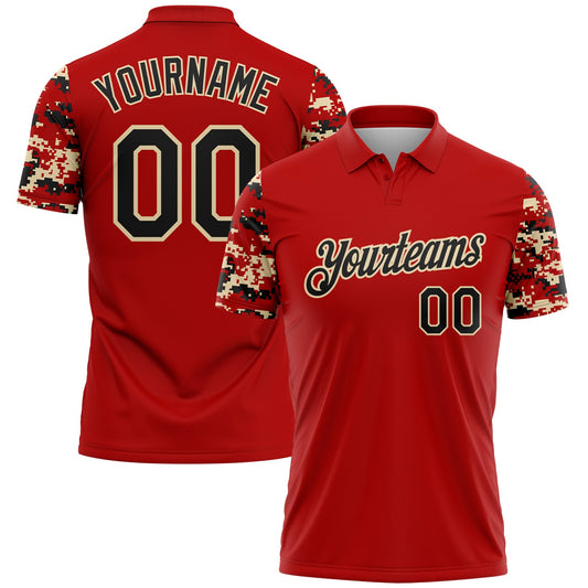Custom Red Black-Cream Digital Camo Two Tone Performance Polo Shirt - Main View