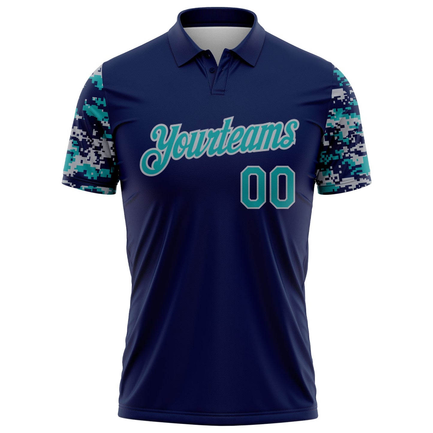 Custom Navy Teal-Gray Digital Camo Two Tone Performance Polo Shirt view 2