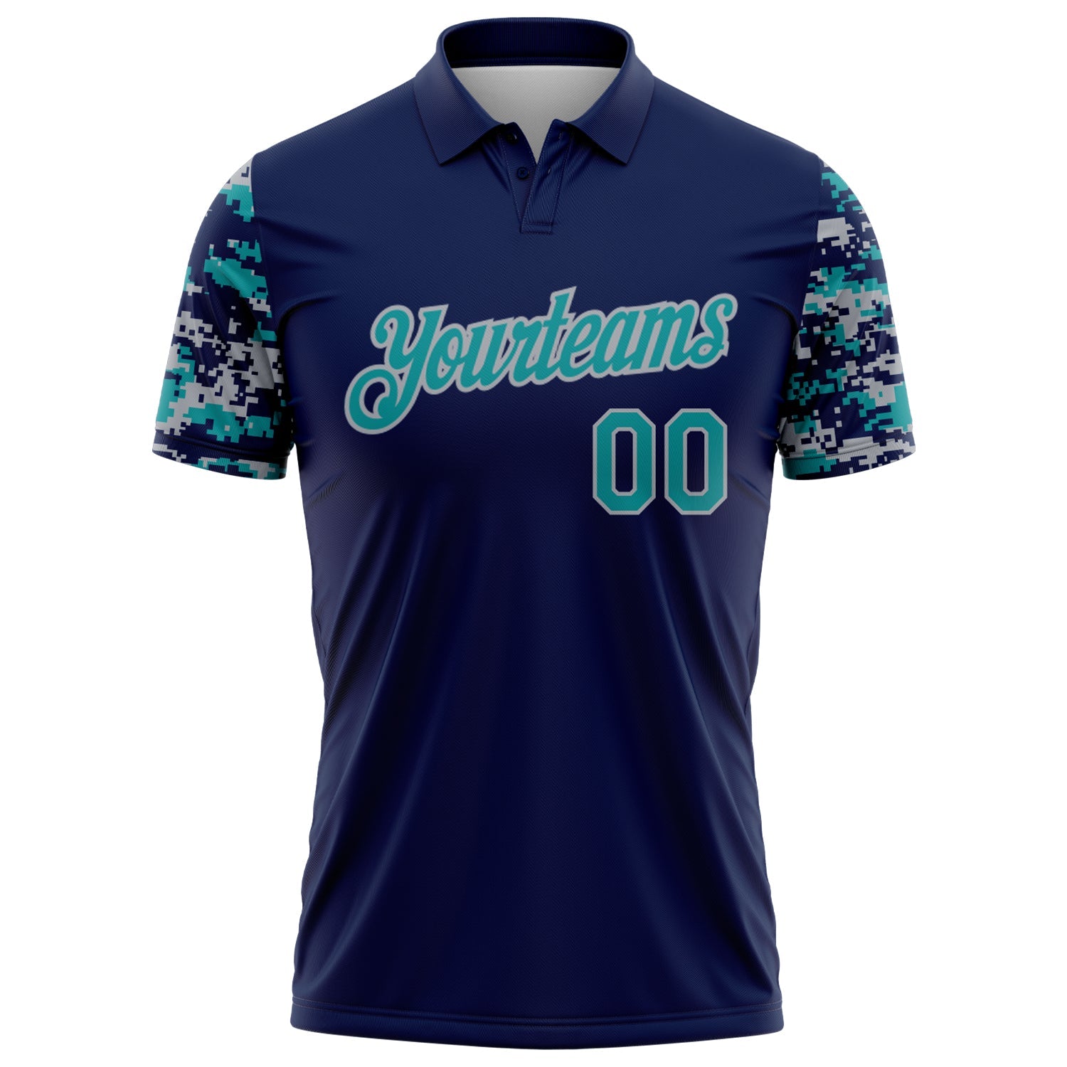 Custom Navy Teal-Gray Digital Camo Two Tone Performance Polo Shirt view 2