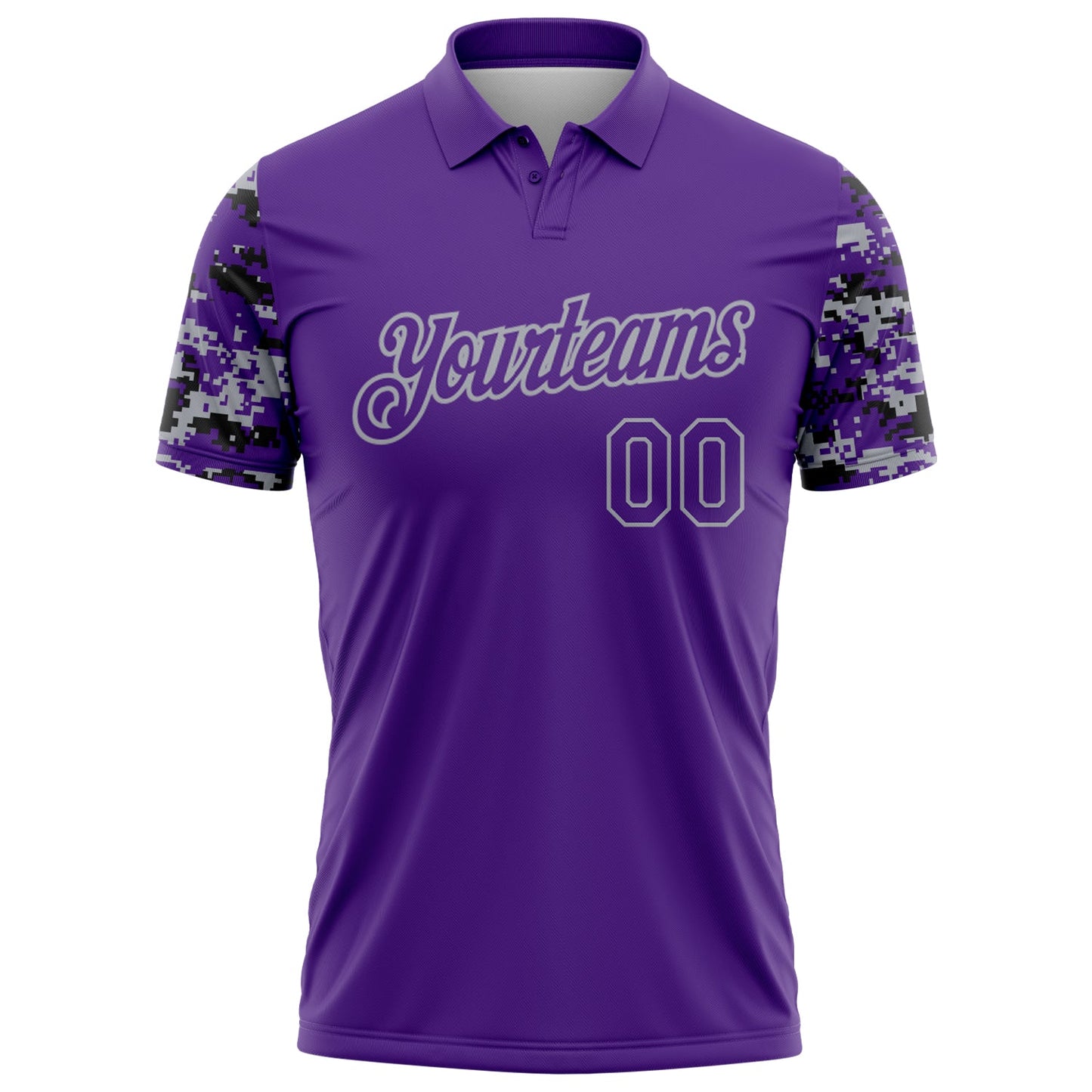 Custom Purple Black-Gray Digital Camo Two Tone Performance Polo Shirt view 2