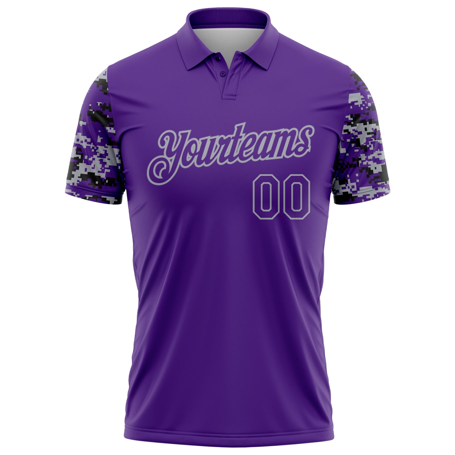 Custom Purple Black-Gray Digital Camo Two Tone Performance Polo Shirt view 2