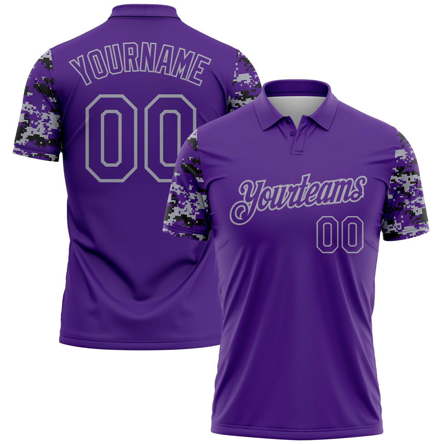 Custom Purple Black-Gray Digital Camo Two Tone Performance Polo Shirt - Main View