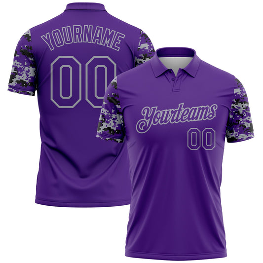 Custom Purple Black-Gray Digital Camo Two Tone Performance Polo Shirt - Main View