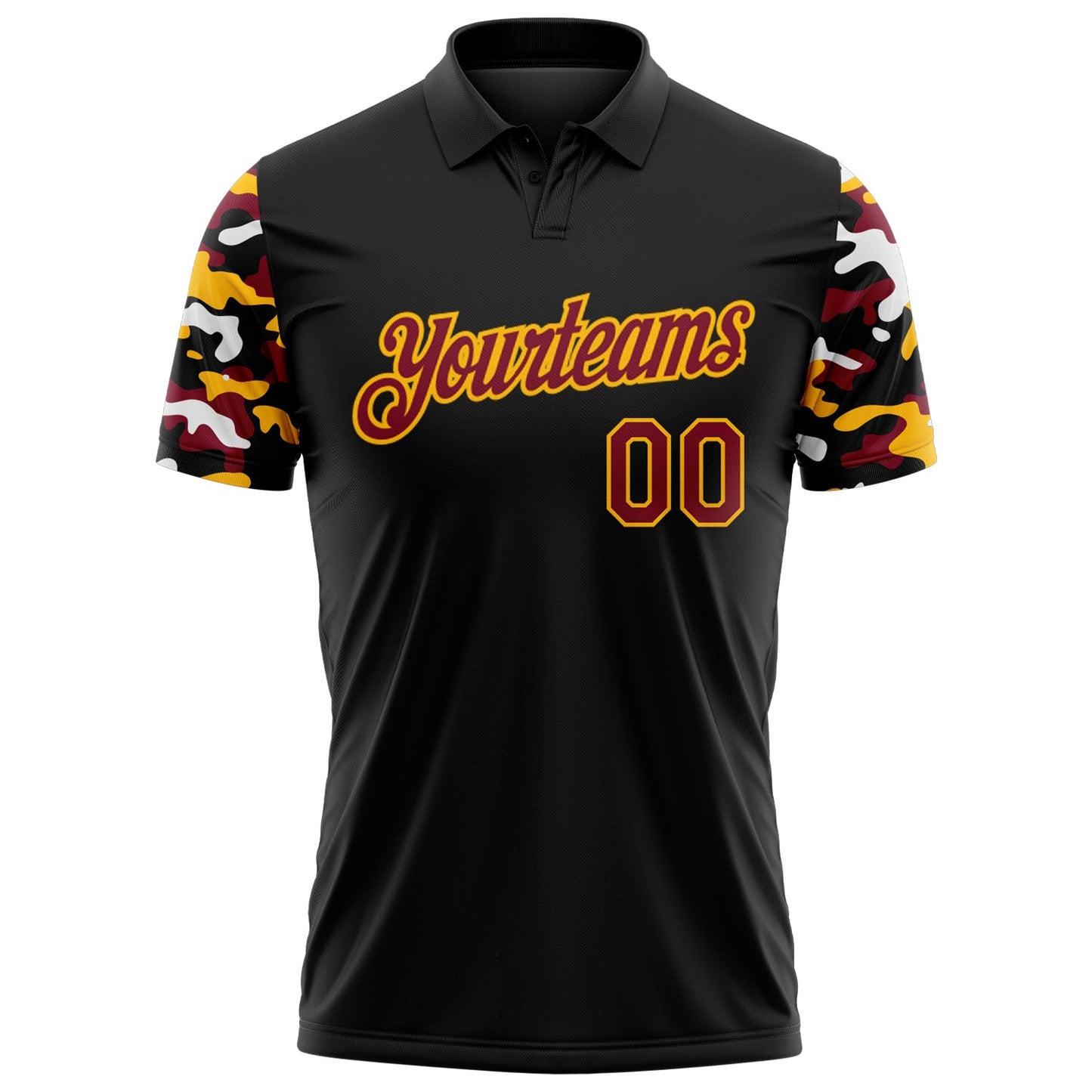 Custom Black Crimson Gold-White Digital Camo Two Tone Performance Polo Shirt view 2