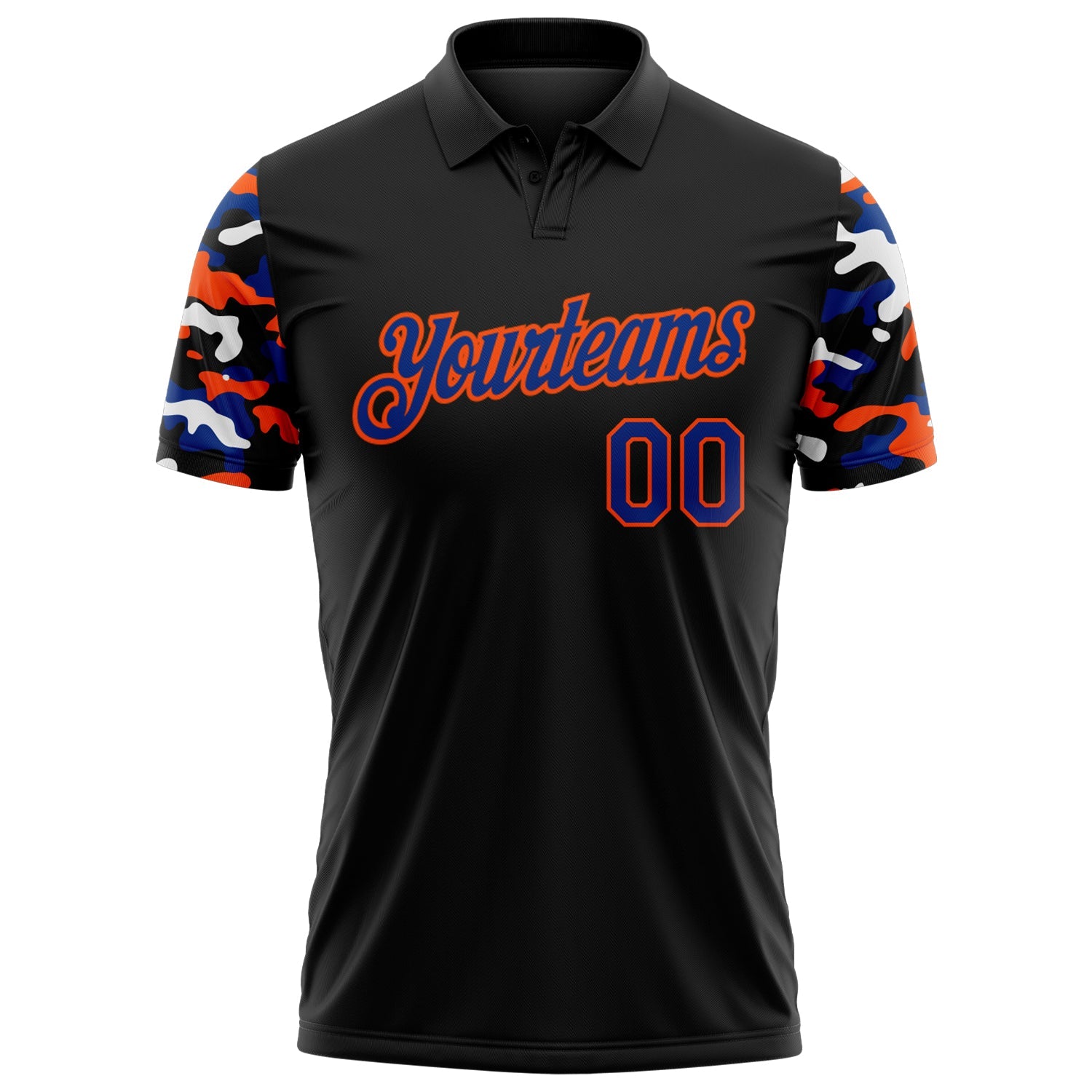 Custom Black Royal Orange-White Digital Camo Two Tone Performance Polo Shirt view 2