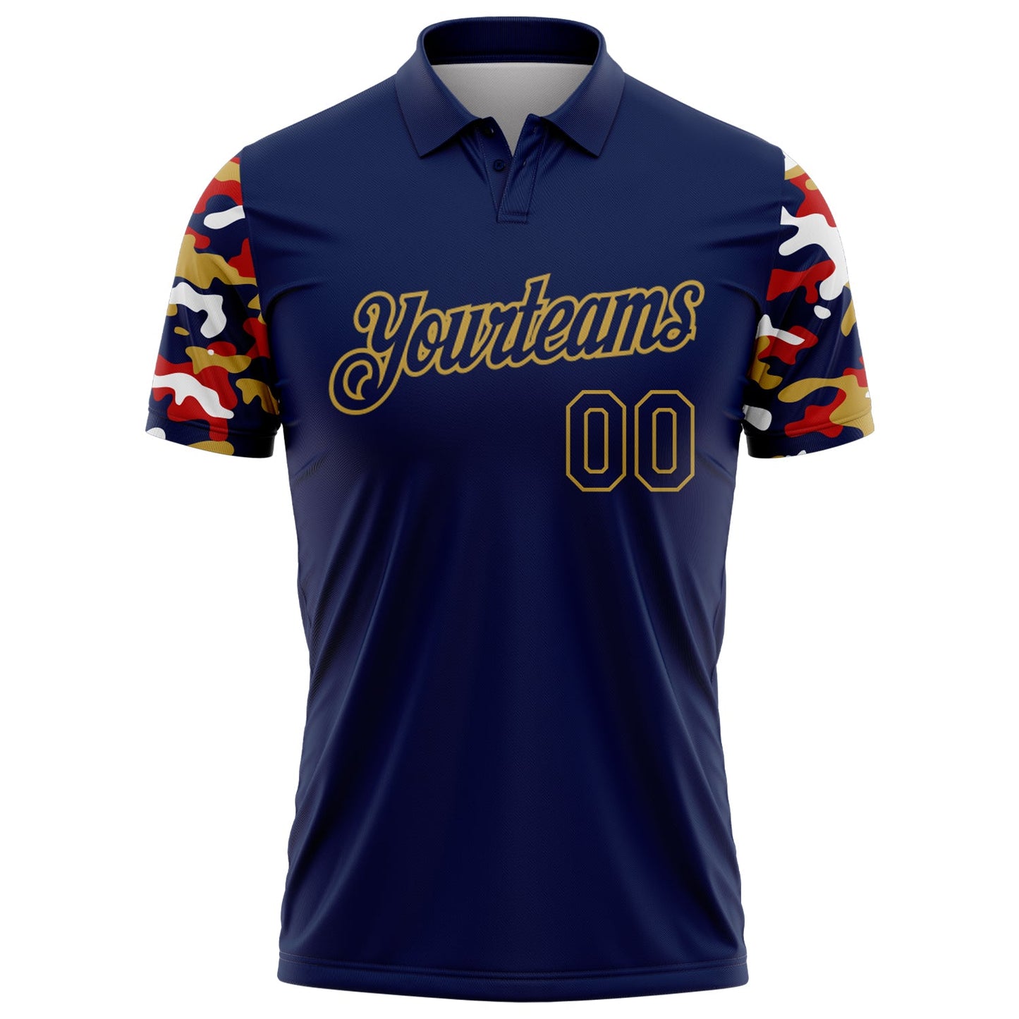 Custom Navy Red Old Gold-White Digital Camo Two Tone Performance Polo Shirt view 2