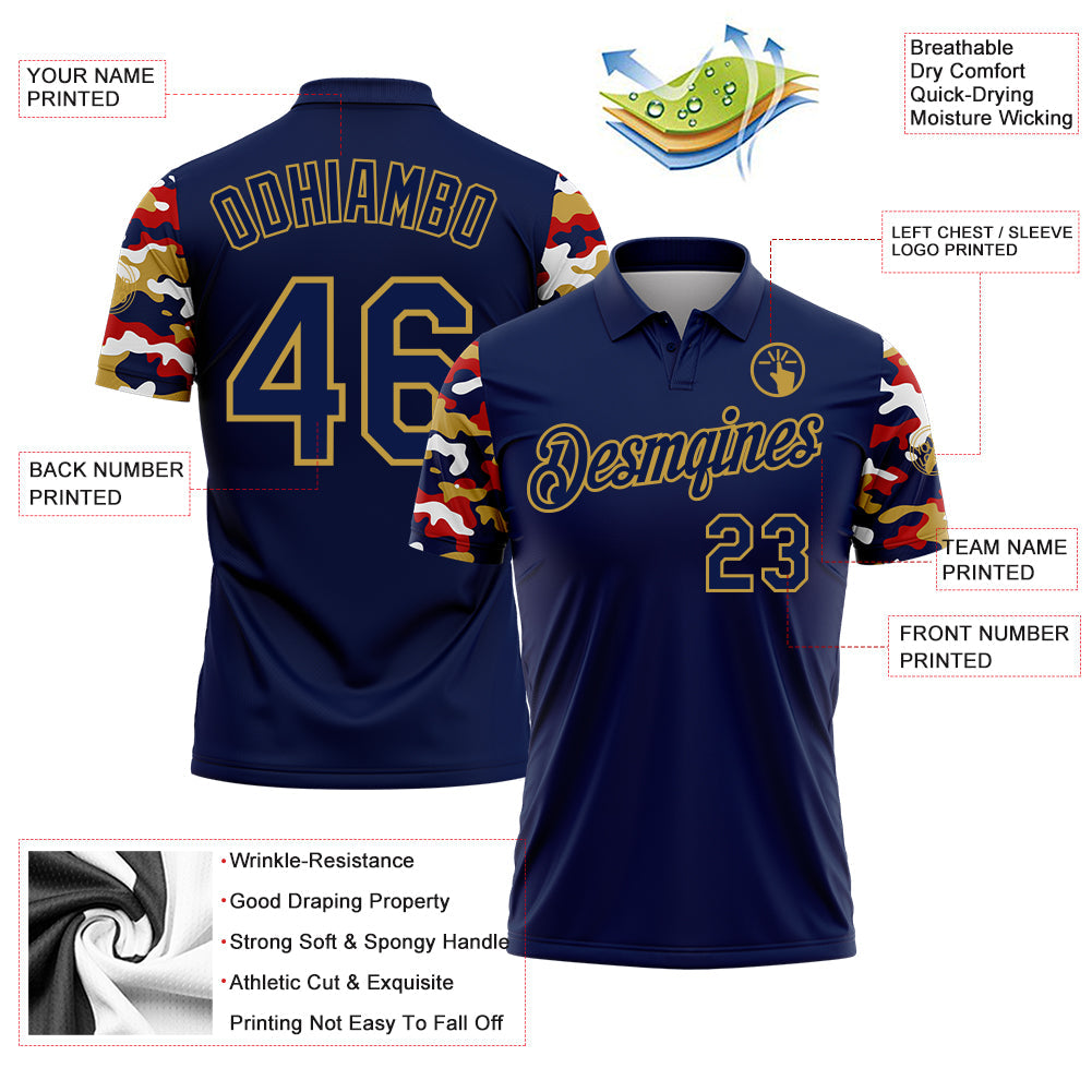 Custom Navy Red Old Gold-White Digital Camo Two Tone Performance Polo Shirt view 3