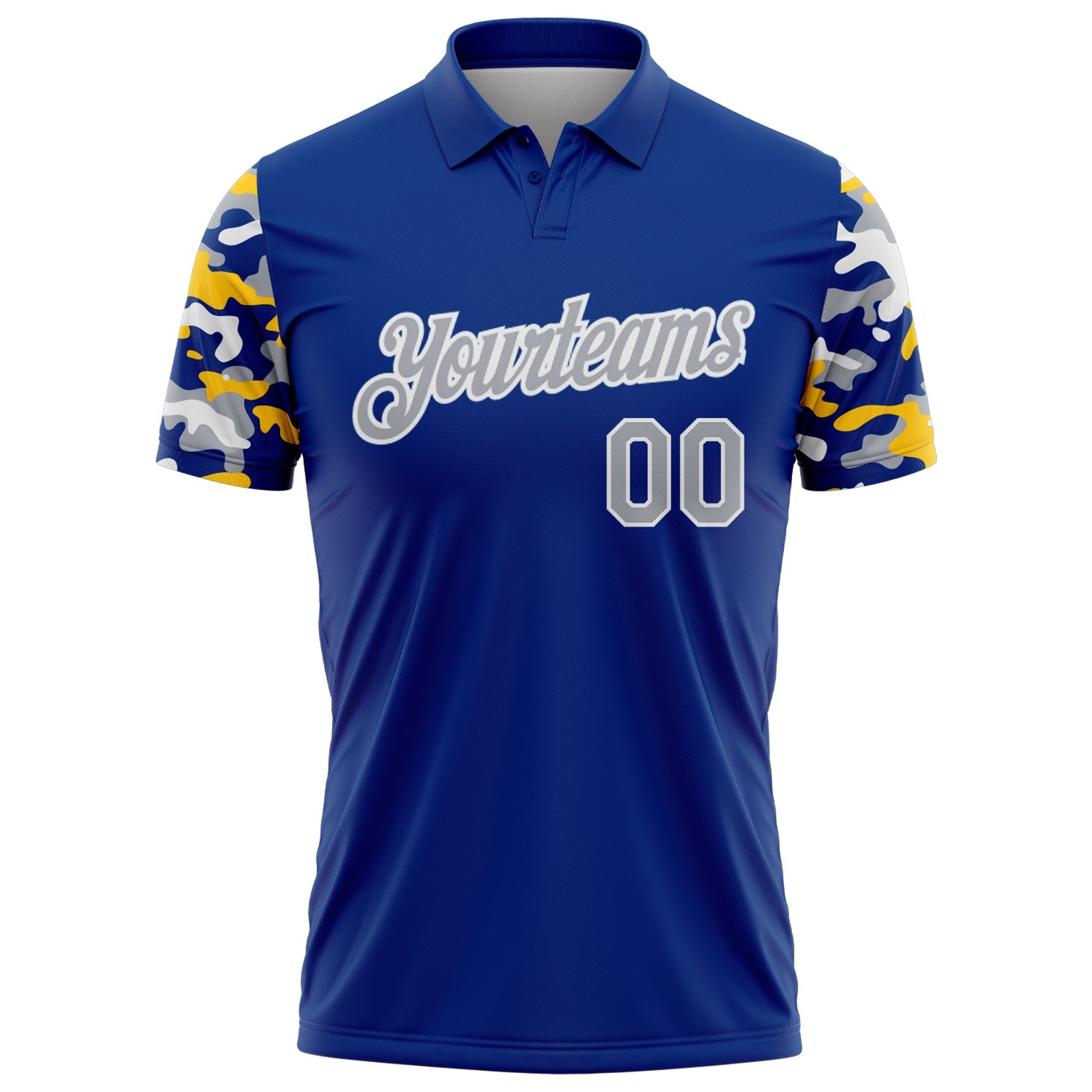 Custom Royal Gray Yellow-White Digital Camo Two Tone Performance Polo Shirt view 2