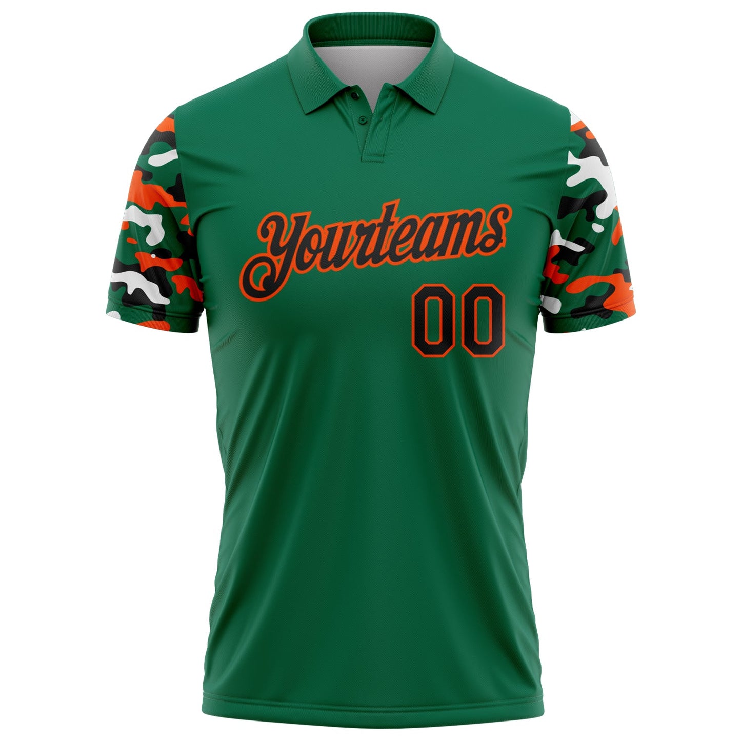 Custom Kelly Green Black Orange-White Digital Camo Two Tone Performance Polo Shirt view 2