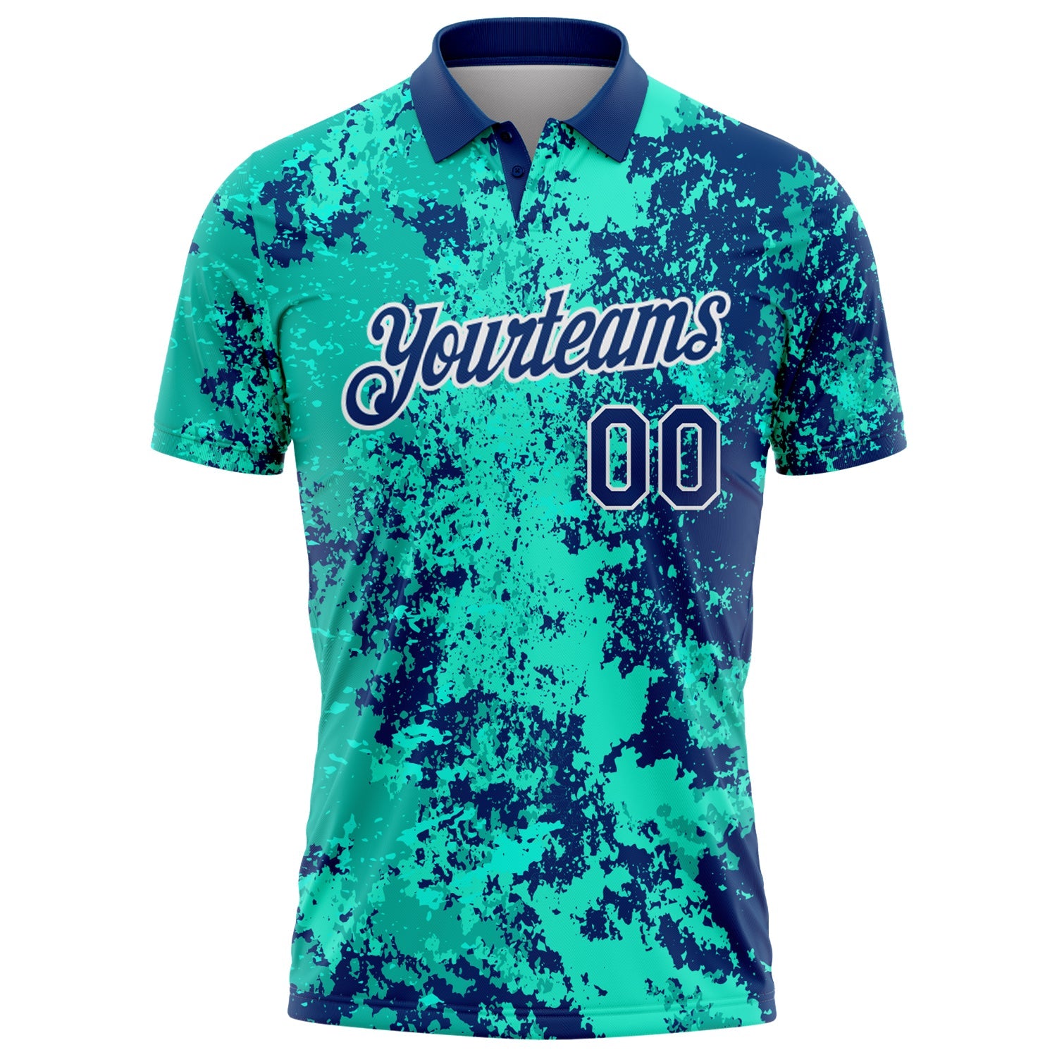 Custom US Navy Blue-White Abstract Splatter Performance Polo Shirt view 2