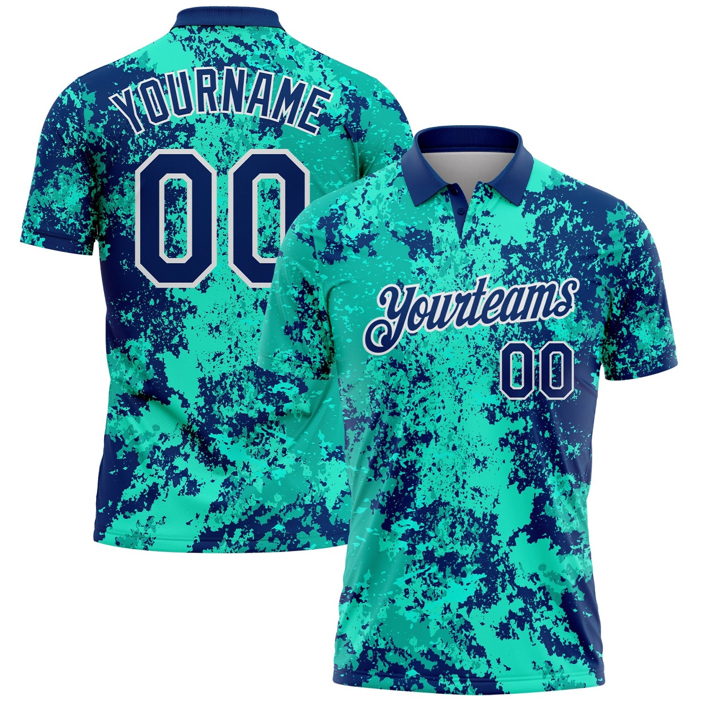 Custom US Navy Blue-White Abstract Splatter Performance Polo Shirt - Main View